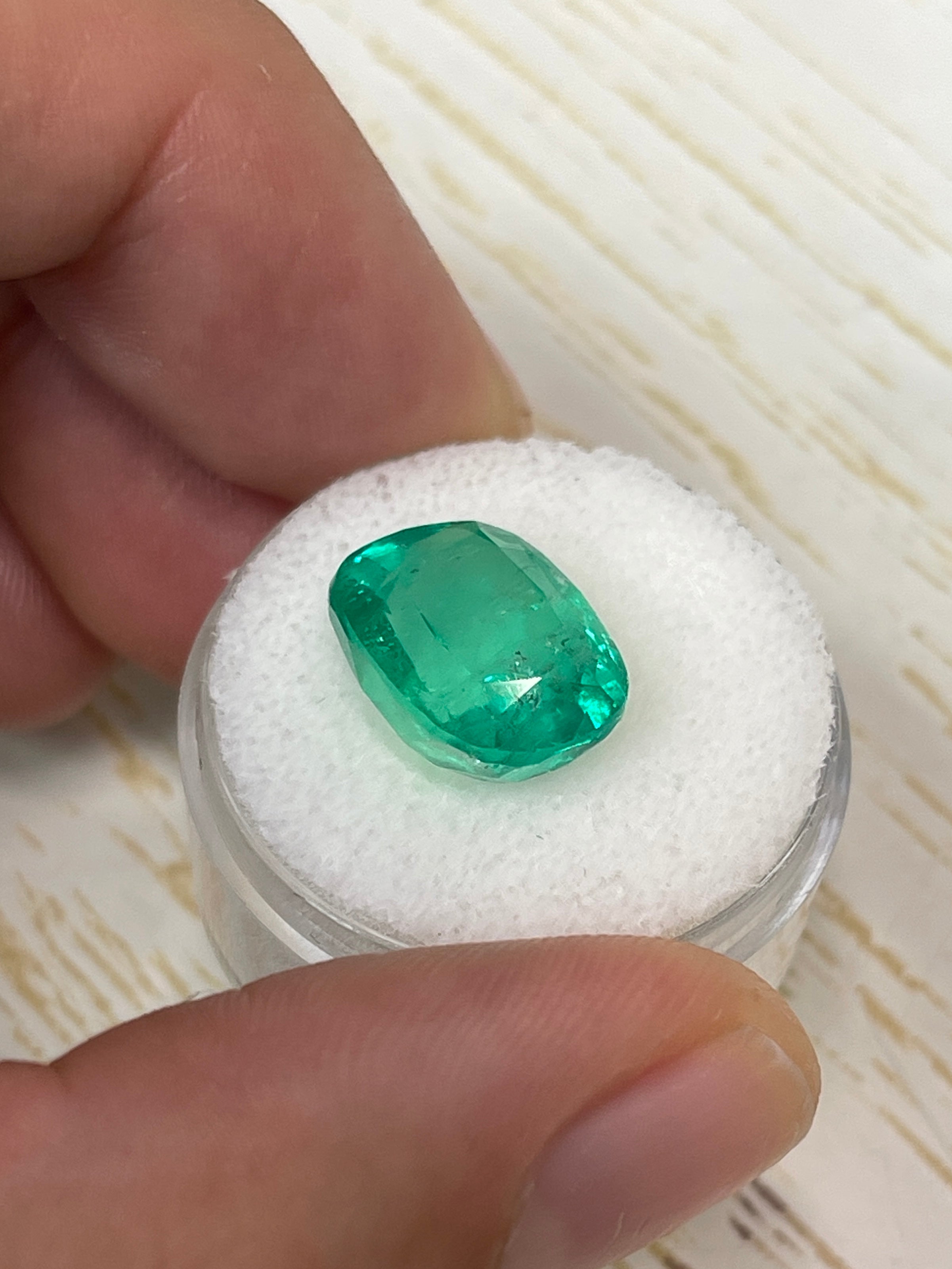8.04 Carat 13x11mm Yellowish Green Natural Loose Colombian Emerald Cushion Cut Gemstone for Jewelry Making & Engagement Rings