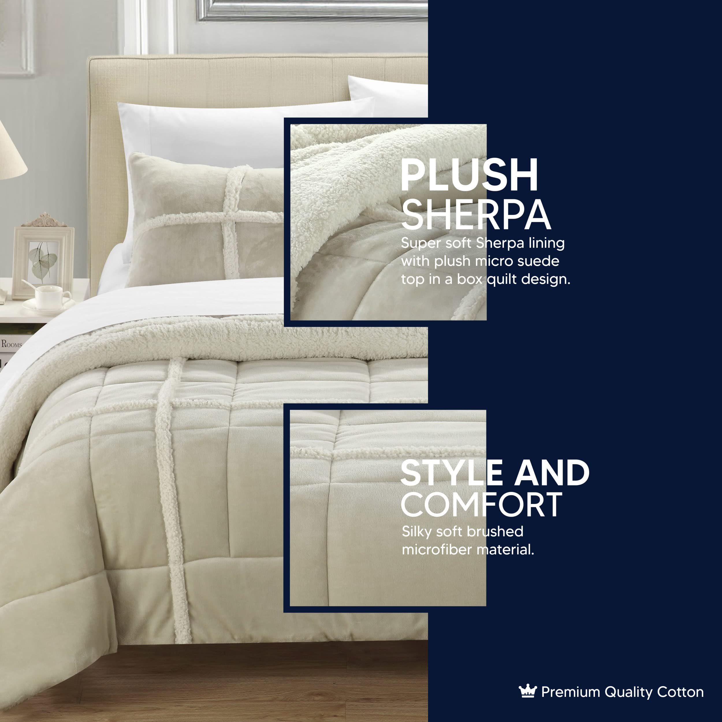 Chic Home 2-Piece Chloe Sherpa Comforter Set - Twin XL Size, Soft Silver Luxury Bedding for Cozy Winter Nights & Dorm Room Essentials