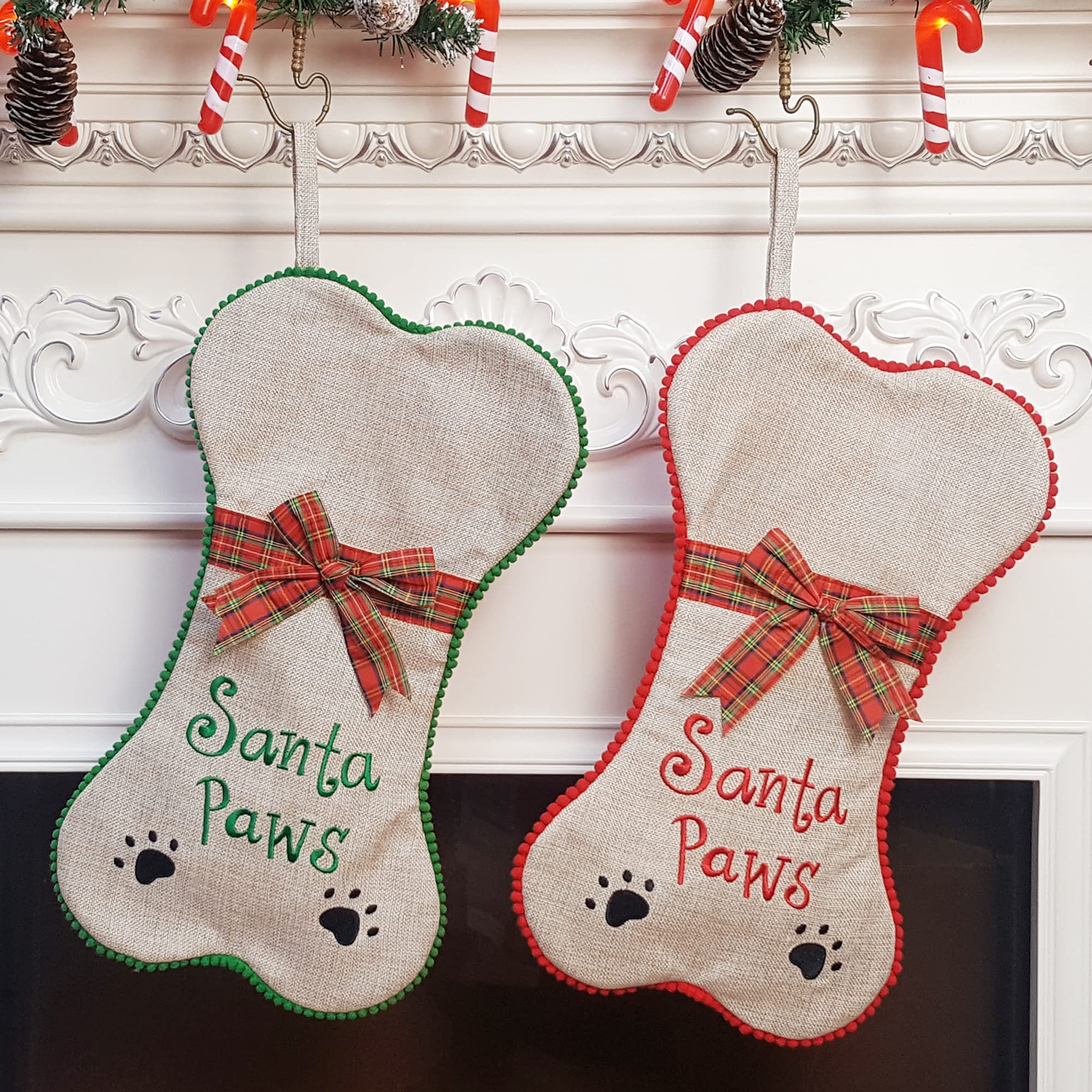 DearSun Personalized Linen Christmas Stockings for Dogs - Custom Dog Bone Design Holiday Gift Bag for Puppies & Pets - Perfect for Christmas Decor, Pet Gifts & Festive Celebrations