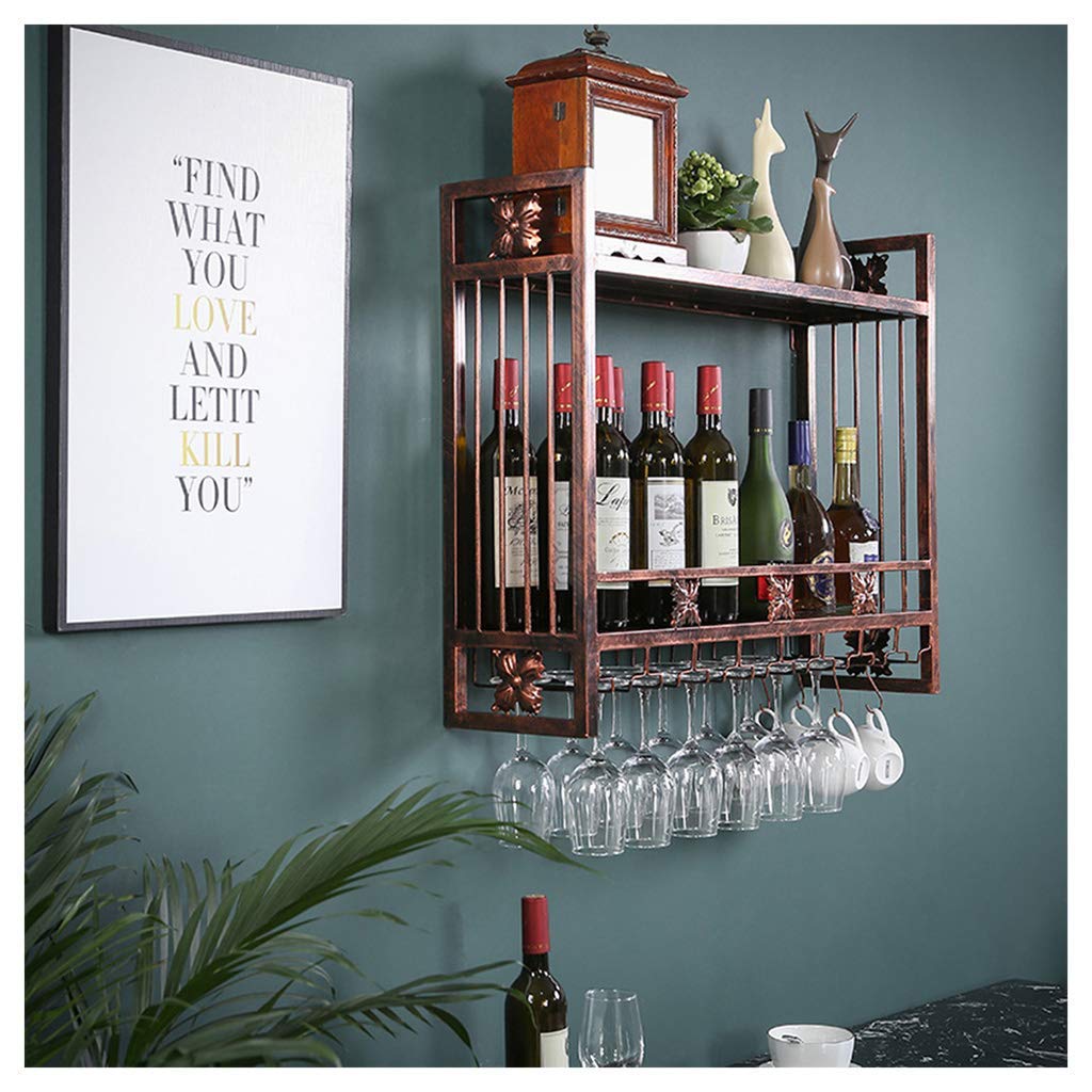 Vintage Metal Wall Mounted Wine Rack - Large Capacity Double Layer Wine Shelf for Home & Bar (60cm) - Perfect for Kitchen, Dining Room, and Wine Cellar Storage
