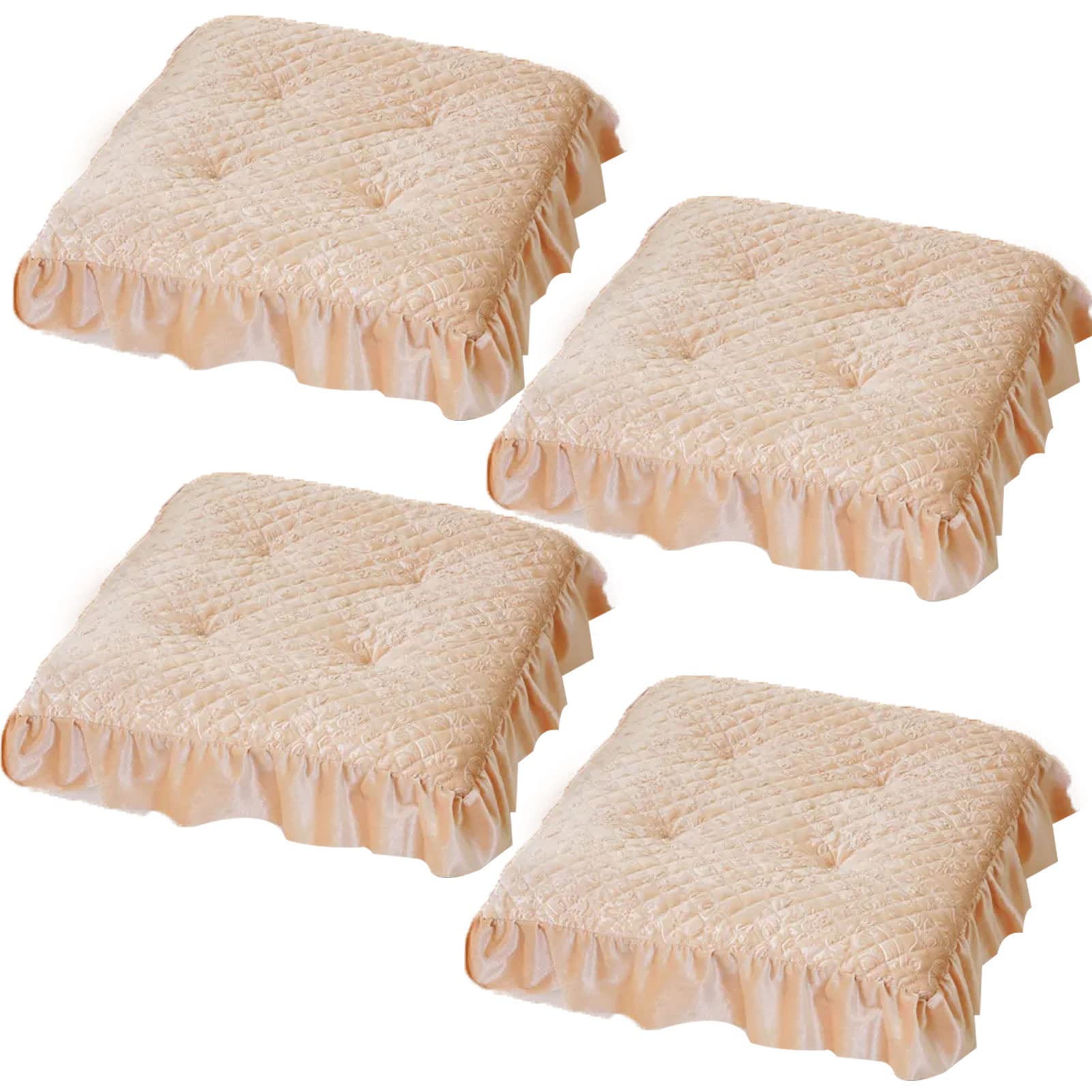 4 Pack Non-Slip Washable Seat Cushions for Kitchen Chairs - 16x16 Inch Solid Color Sponge-Filled Chair Pads with Ties & Ruffles, Breathable for Wooden Chairs - Perfect for Dining Room, Office, and Patio Furniture