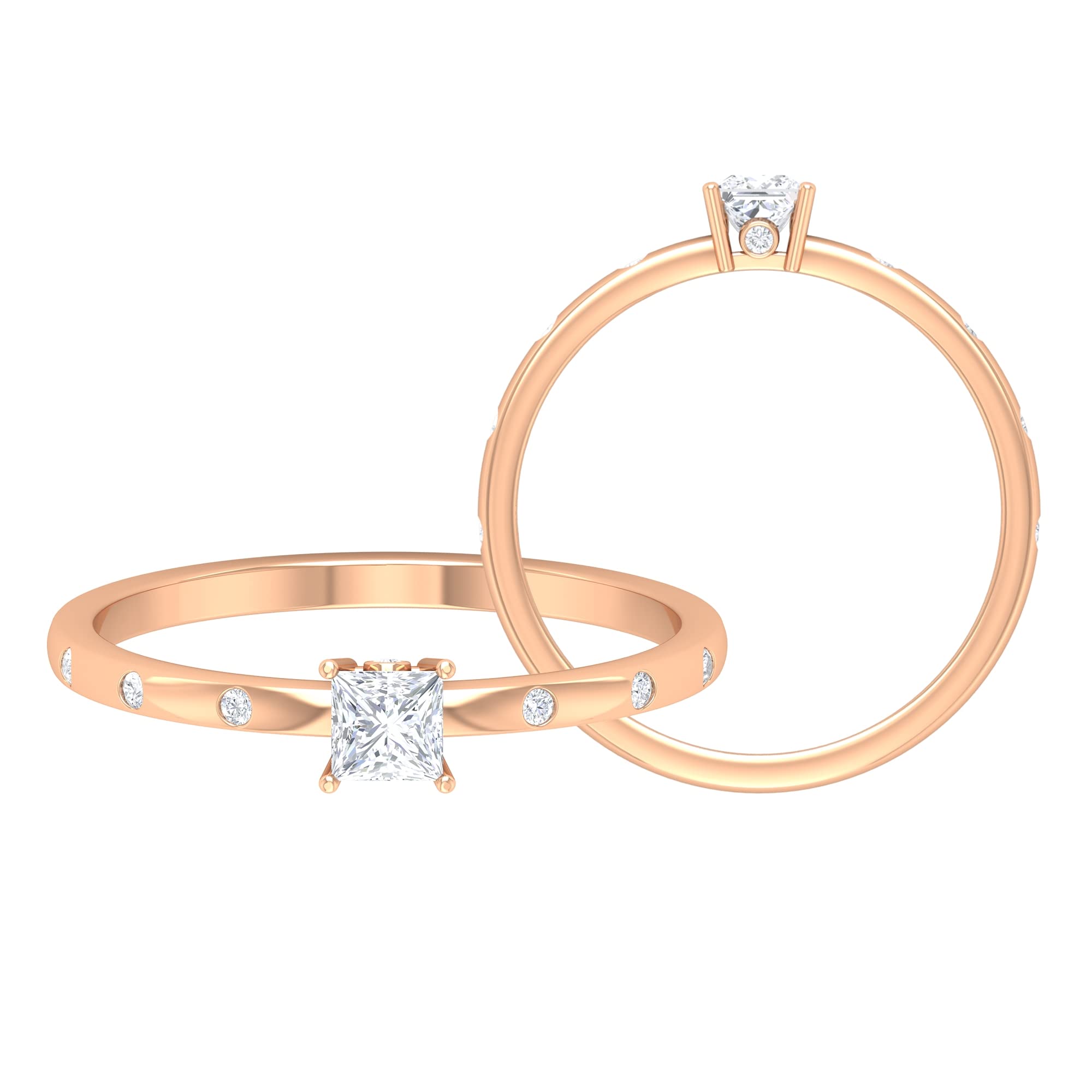 1/4 CT Natural Diamond Ring for Women - 14K Solid Gold Promise Ring with Side Stones, April Birthstone Jewelry - Perfect for Engagements, Anniversaries & Special Occasions