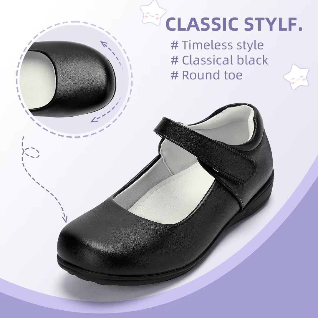 Girls Mary Jane School Shoes - Black Dress Uniform Strap Flats for Toddler & Kids | Perfect for School Uniforms, Church, Weddings & Formal Occasions