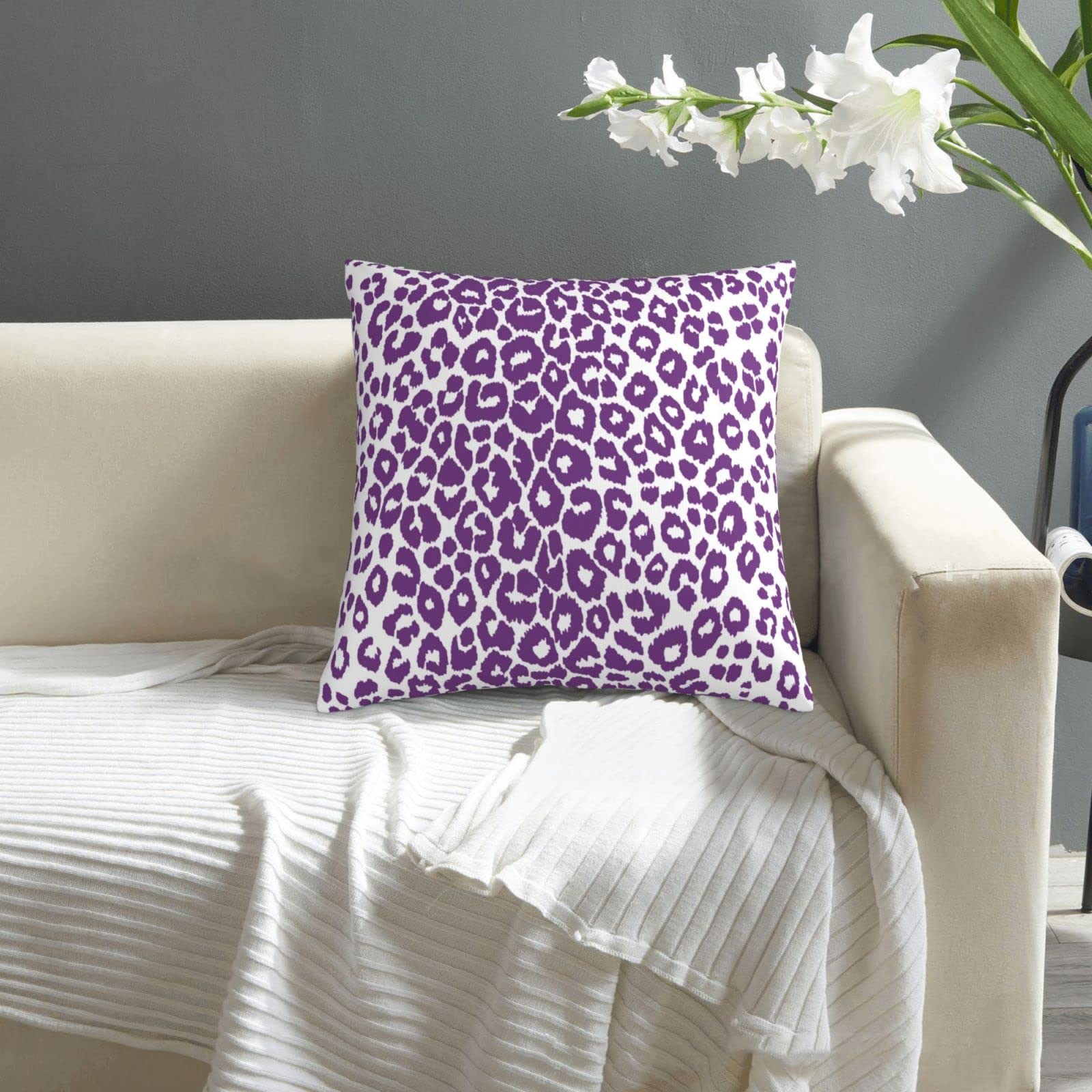 Purple Leopard Print Pillow Cover 18x18 Inches - Decorative Square Throw Pillow Case for Sofa, Bed, Couch & Office Chair | Soft & Stylish Home Decor for Living Room, Bedroom & Dorm