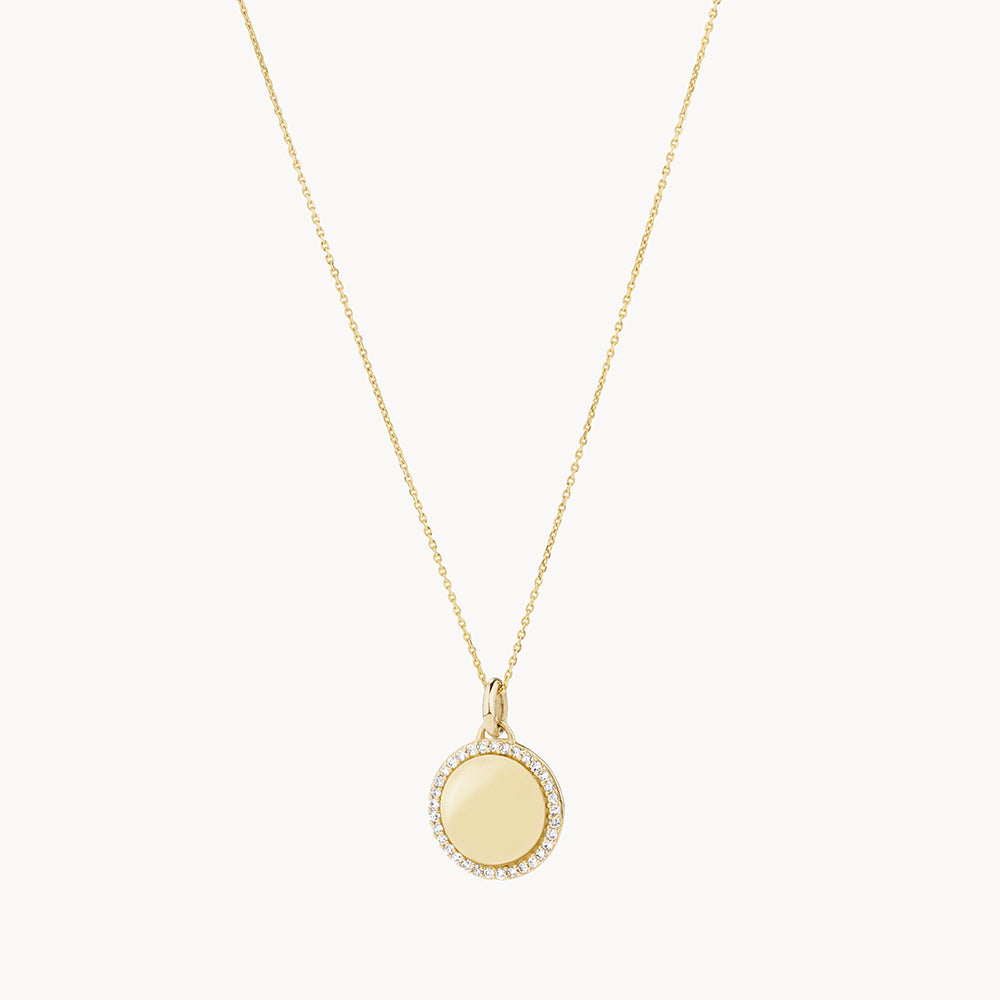 10k Gold Engravable Diamond Disc Necklace - Personalized Jewelry Gift for Women, Perfect for Anniversaries, Birthdays & Special Occasions