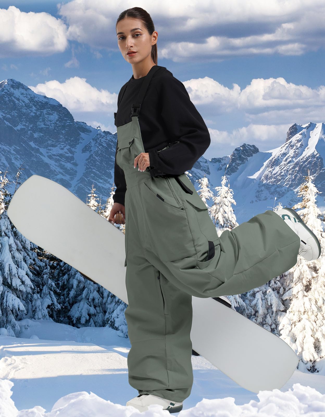 IMPHUT Women's Waterproof Windproof Insulated Snow Bibs - Super Baggy Loose Snowboard Pants for Warm Winter Skiing & Outdoor Activities