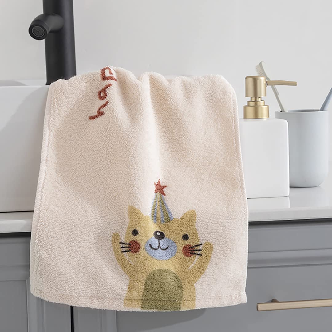 Kissvian 4 Pack Cute Cat Pattern Hand Towels | 100% Cotton Kids Bathroom Towels | Soft Animal Washcloths for Children | Perfect for Bath Time, Nursery Decor & Gentle Skin Care