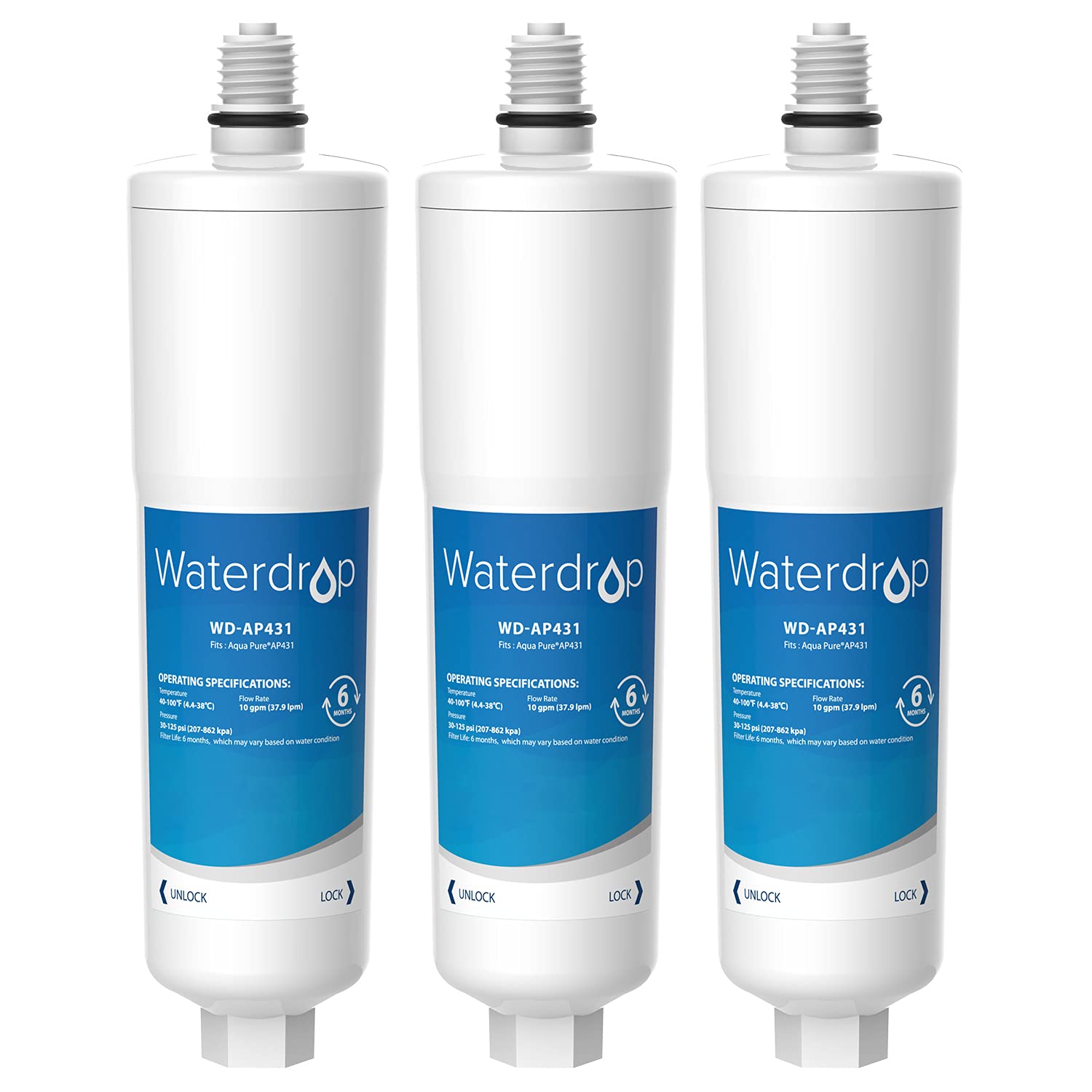 Waterdrop AP431 Replacement Cartridge for Aqua-Pure AP431 Hot Water Scale Inhibitor - Compatible with AP430SS, Prevents Scale Buildup & Protects Water Heaters (3-Pack) - Ideal for Home Water Filtration Systems & Water Heater Maintenance