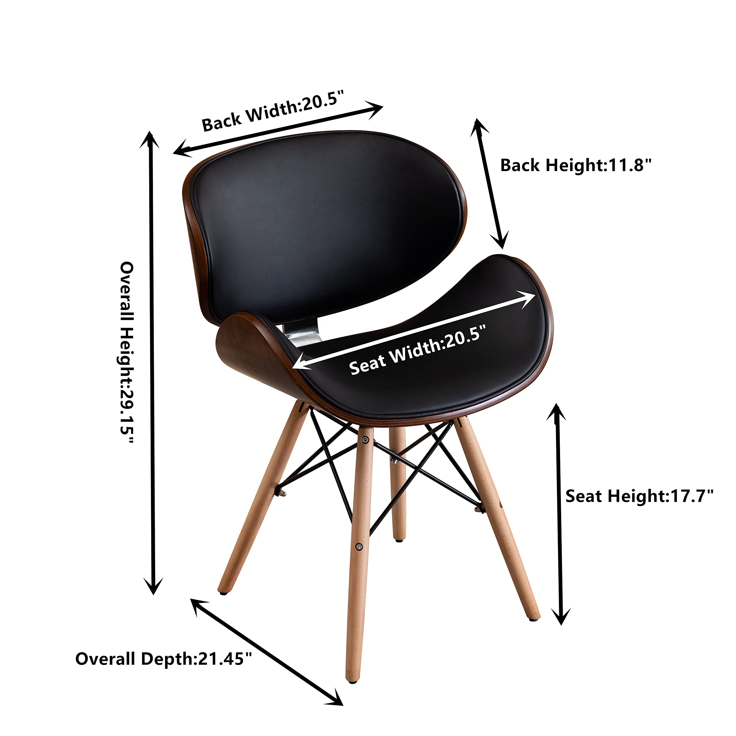 Vanity Art Mid Century Modern Dining Chair - Synthetic Leather Upholstery, Walnut Accent, Curved Back Design - Perfect for Kitchen, Dining Room & Living Room - Comfortable Seating for Home Decor & Entertaining (UC-9B)