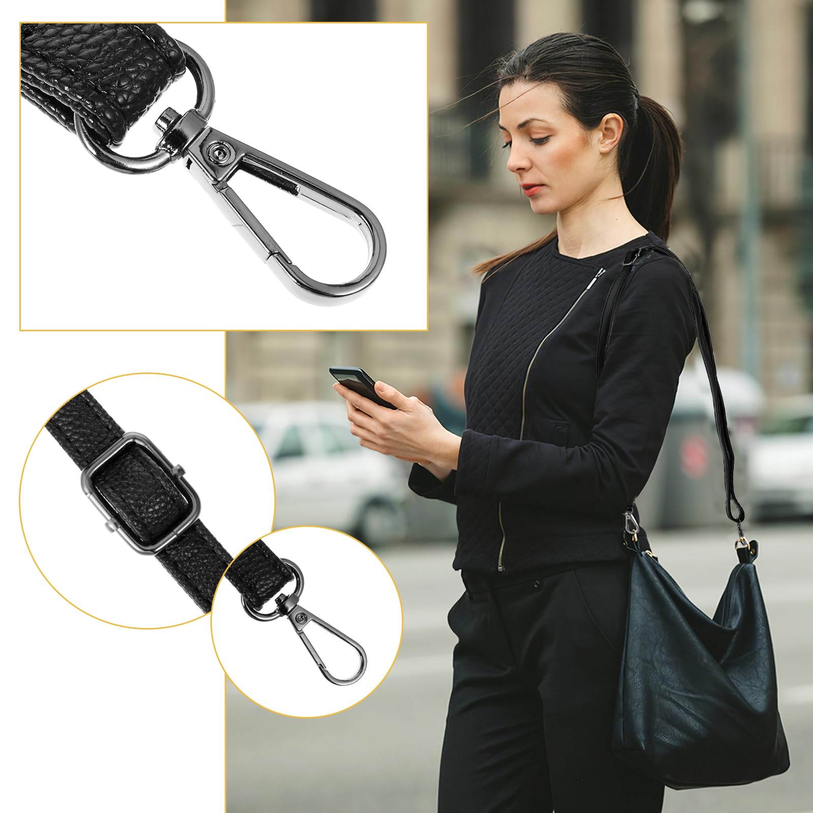 Adjustable Leather Purse Strap Replacement 33.4-59 Inch - Black Crossbody Bag Strap for Handbags | Perfect for Everyday Use, Travel & Fashion Accessories
