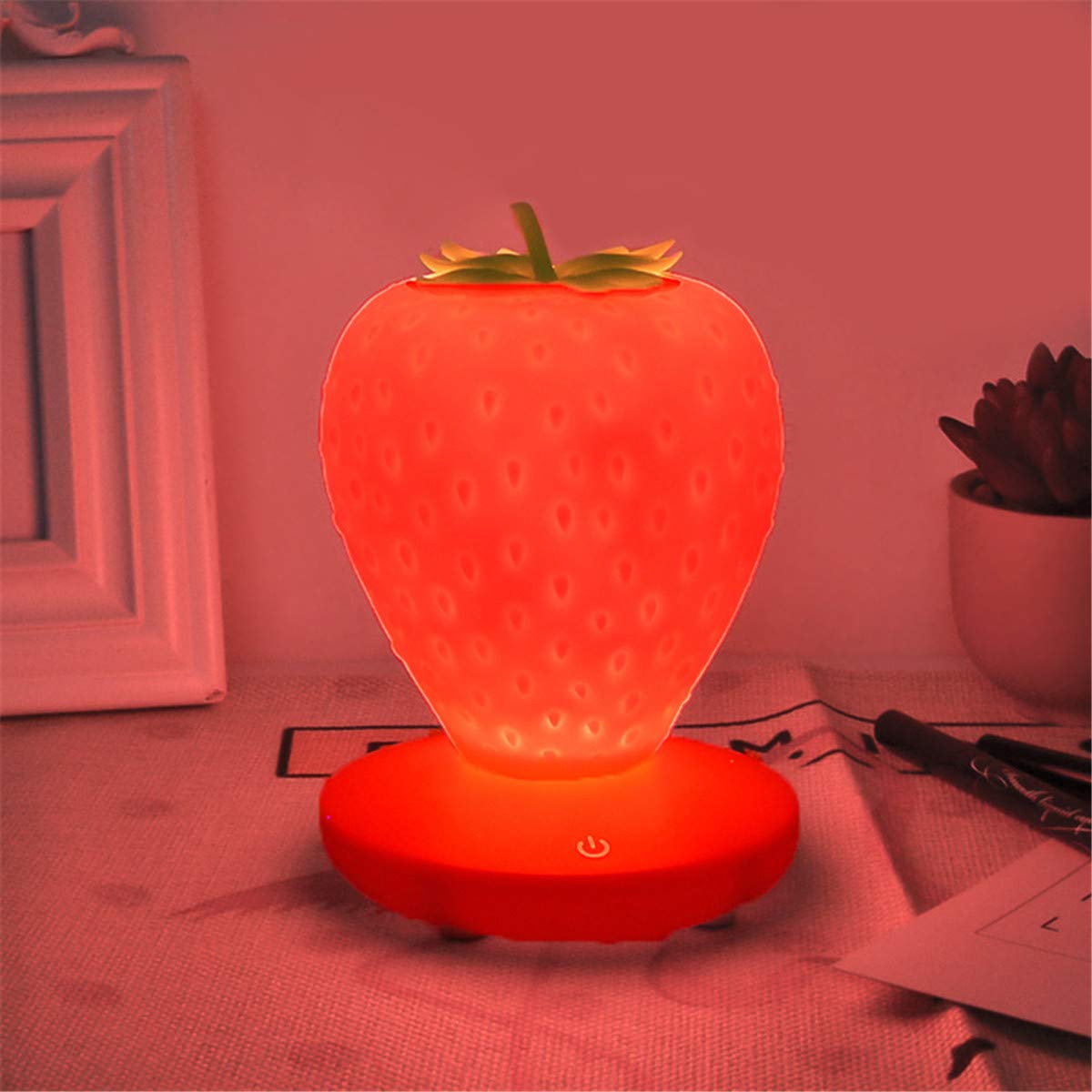 Strawberry Night Light - Soft Silicone Touch Sensor Table Lamp for Kids Room, Bedside, Nursery, Bookshelf & Desk - Cute Cartoon LED Decor (Red) - Perfect for Bedtime, Nursing & Relaxation