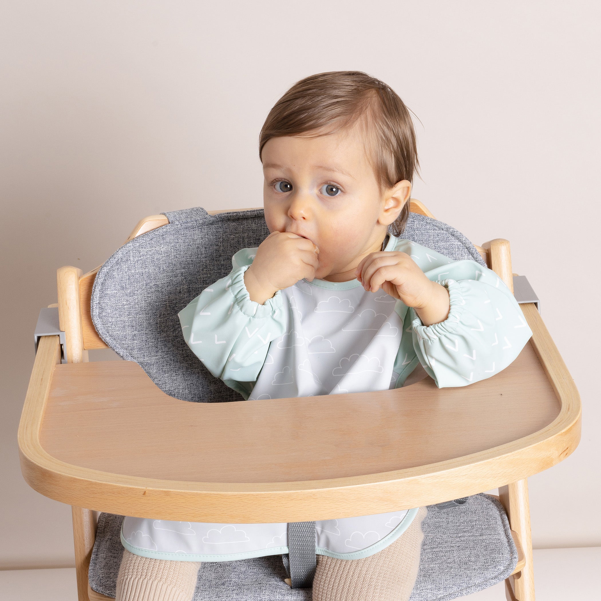 Nordic Smock Bib for Babies - Sky Blue & Mint Green - Waterproof & Adjustable for Mealtime & Playtime