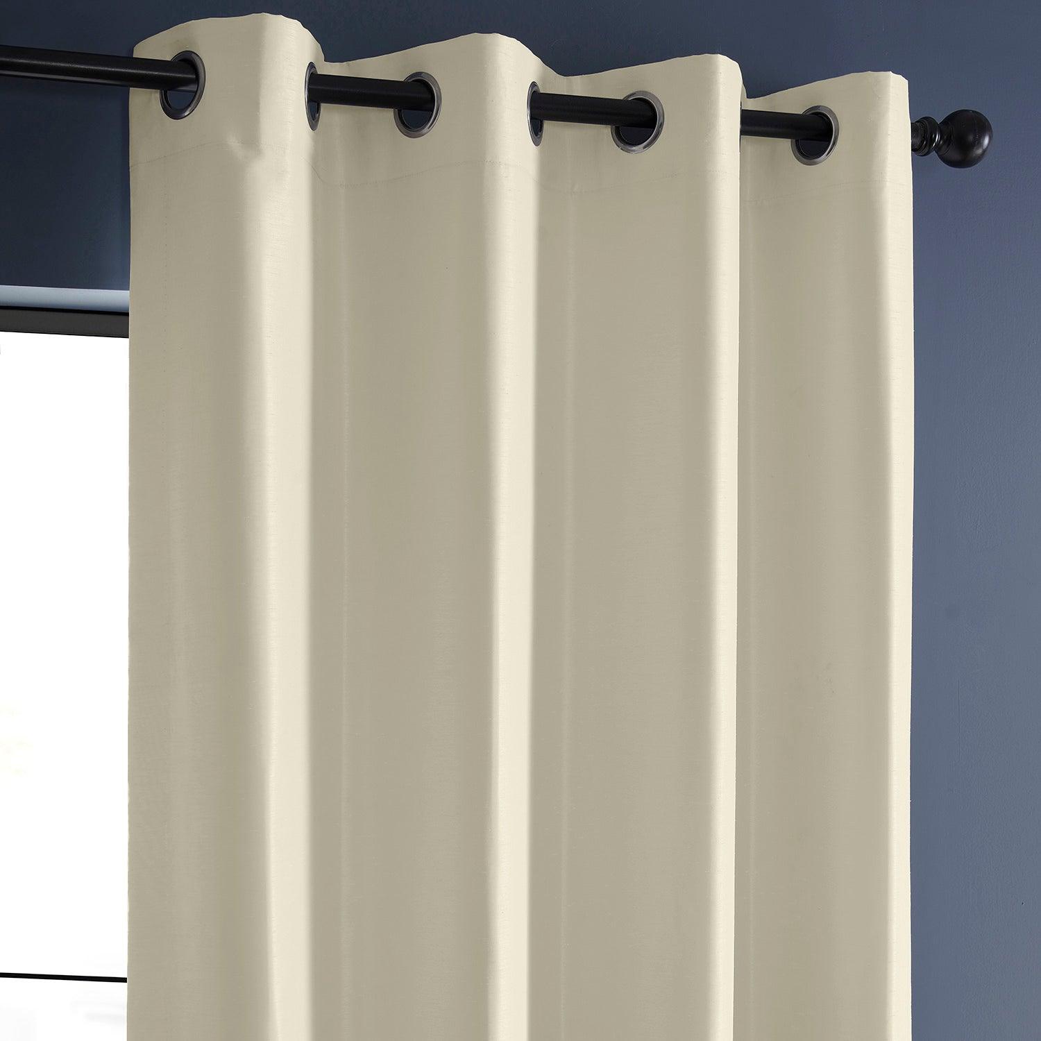 Off White Grommet Vintage Textured Faux Dupioni Silk Blackout Curtains - Thermal Insulated Window Drapes for Living Room, Bedroom & Home Theater (Set of 2 Panels)