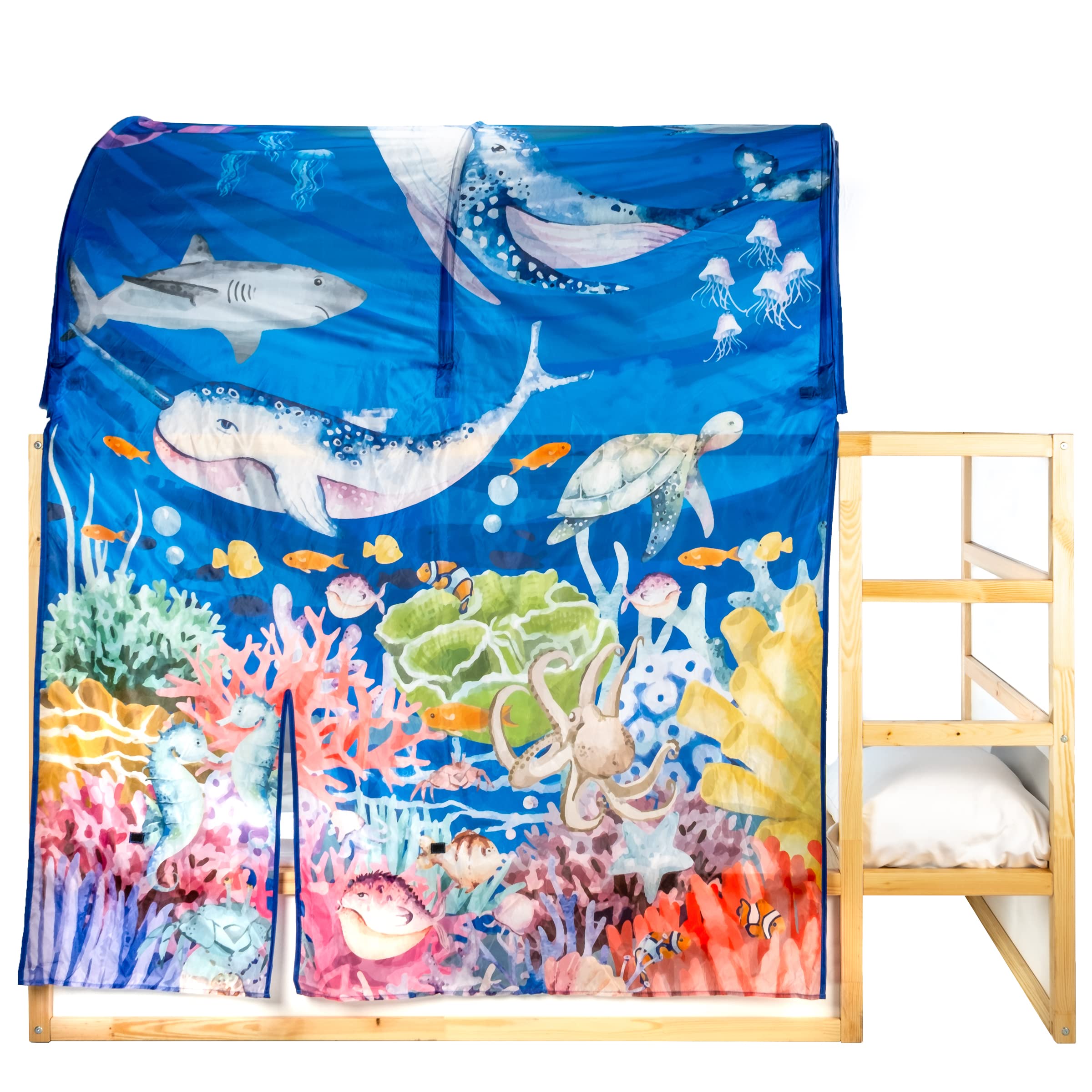 KURA Bed Tent for Kids - Under The Sea Themed Play & Sleep Canopy Compatible with IKEA Kura Bed (Bed Not Included) | Indoor Children's Bed Tent for Imaginative Play, Nap Time & Cozy Sleep Space