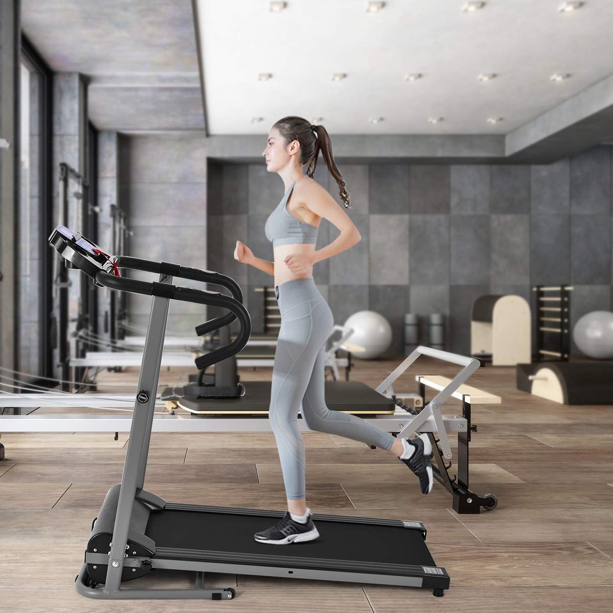 GYMAX Folding Electric Treadmill - Motorized Running & Jogging Machine with LCD Display, Device Holder - Heavy Duty Home Treadmill for Walking, Running & Cardio Workouts - Perfect for Home Gym, Small Spaces & Apartment Fitness
