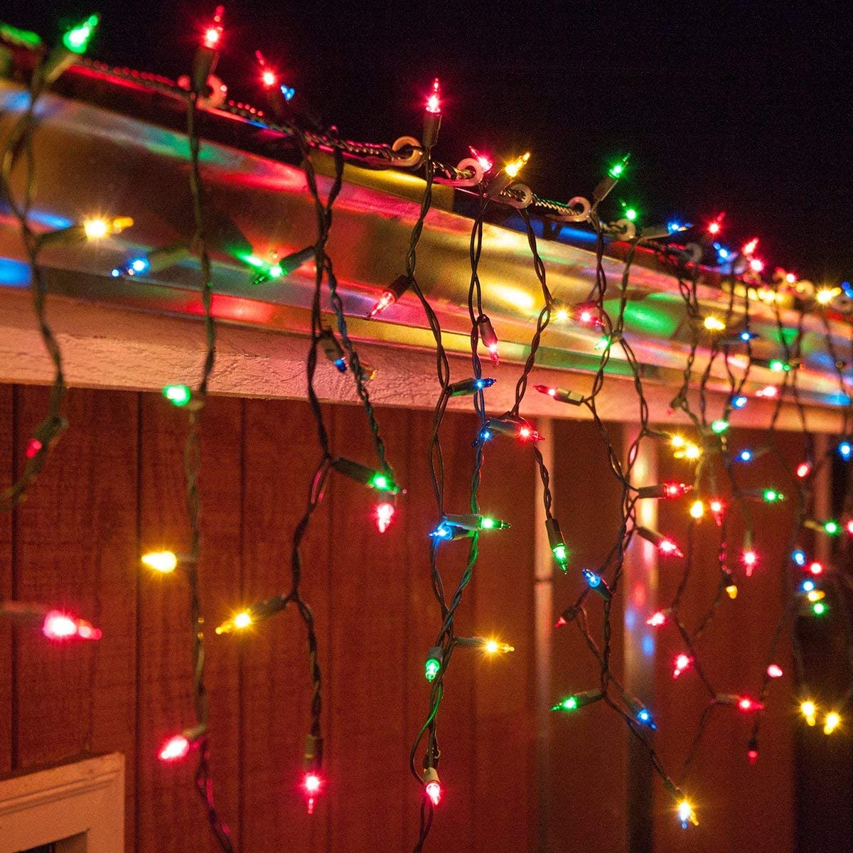 100 Multi-Color 5ft Outdoor Christmas Icicle Lights on Green Wire - UL Listed Holiday Decor for Roof, Porch & Yard