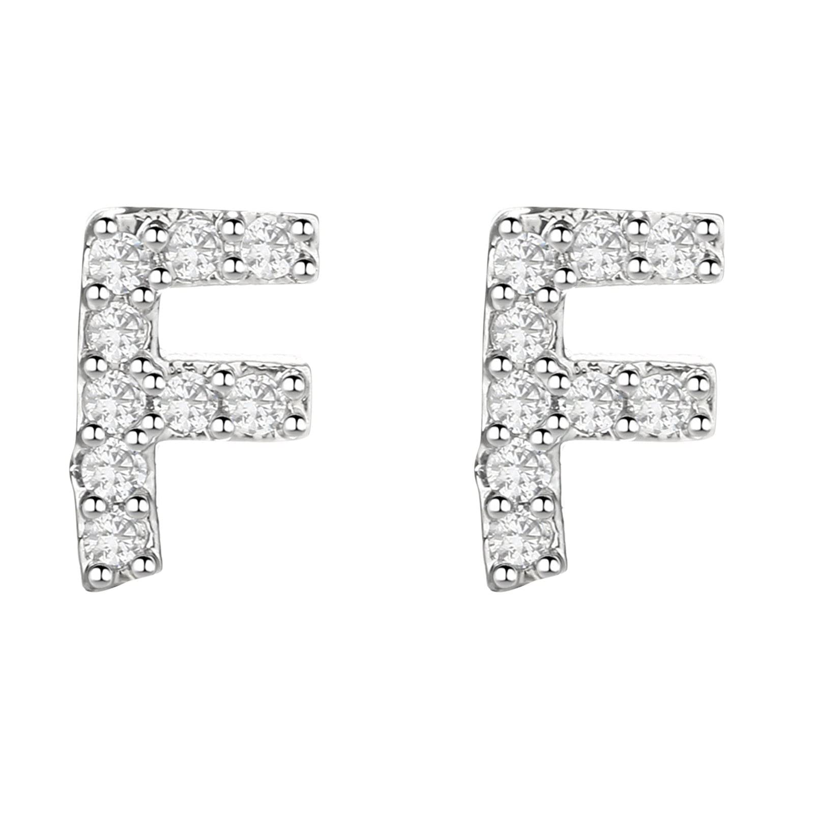 Diamond Earrings for Women - 26 Silver Stud Earrings with Alphabet Letter Design | Fashionable Funky Hoop Earrings (Size F, One Size) | Perfect for Parties, Gifts & Everyday Wear