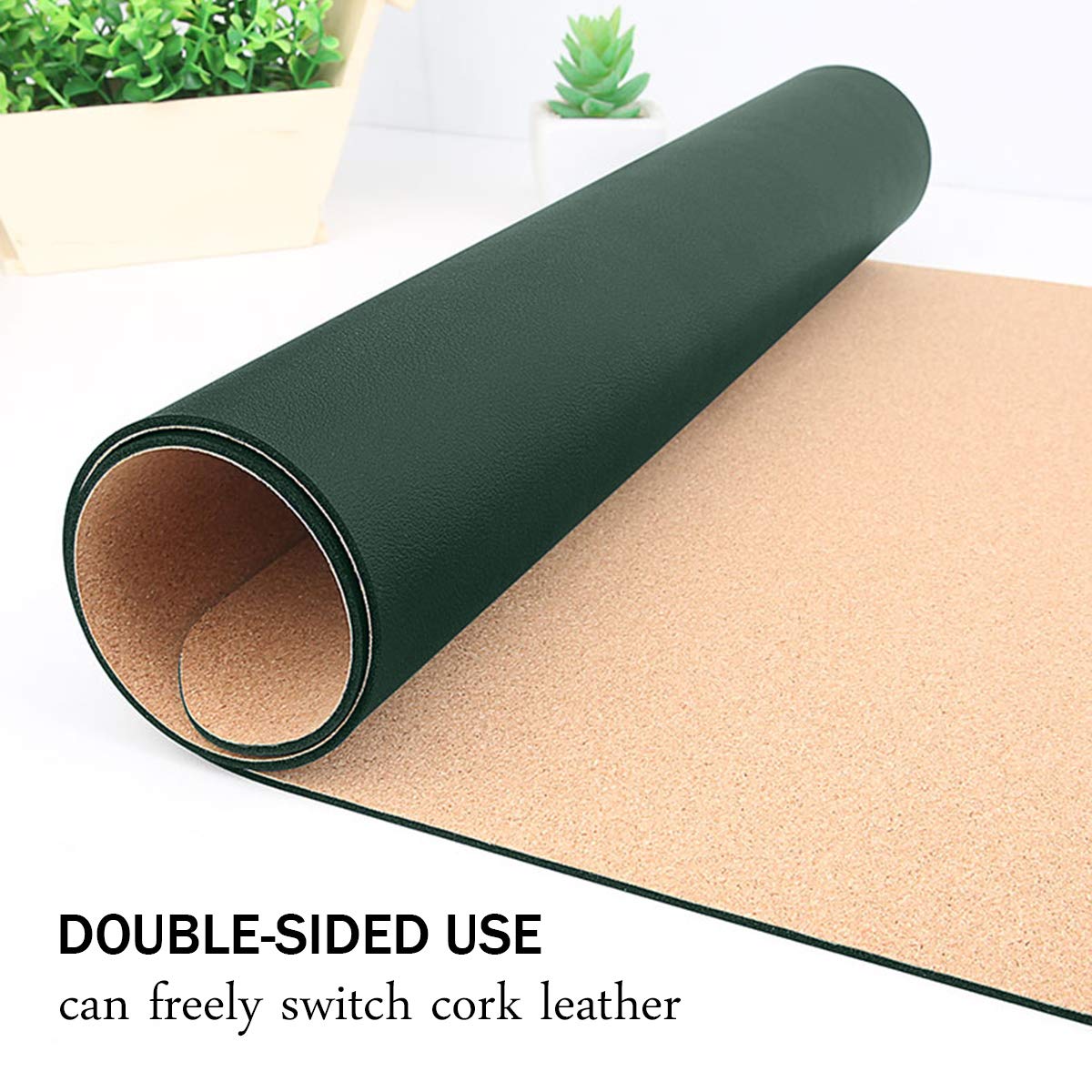Eco-Friendly Cork & Leather Desk Mat - Waterproof Office Pad for Work & Gaming (Green, 35x18Inch)
