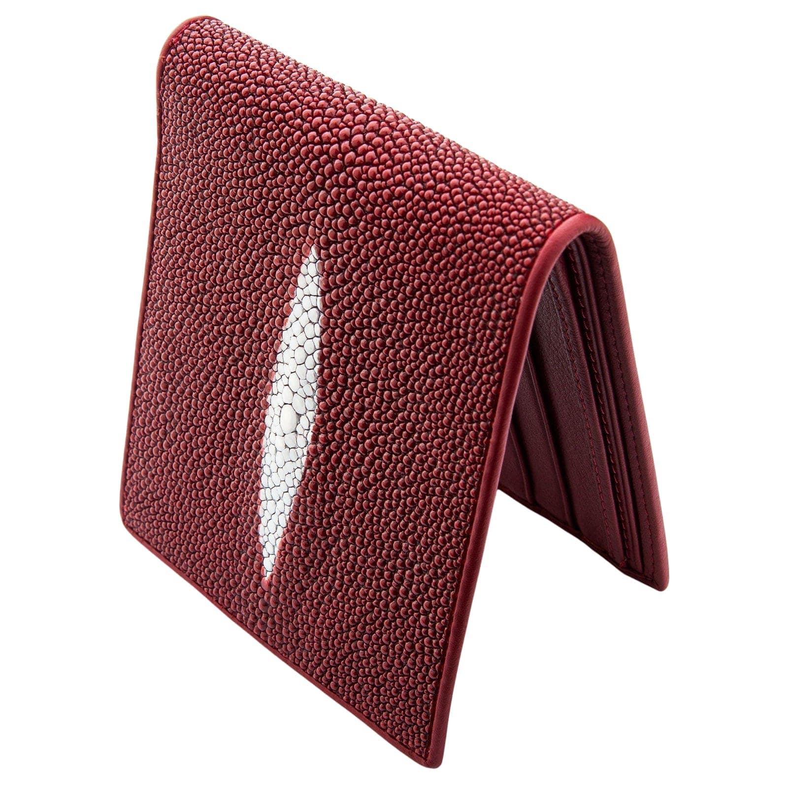 Genuine Stingray Leather Wallet for Men - Red Burgundy Luxury Slim Bifold RFID Blocking - Perfect for Business, Travel & Everyday Use