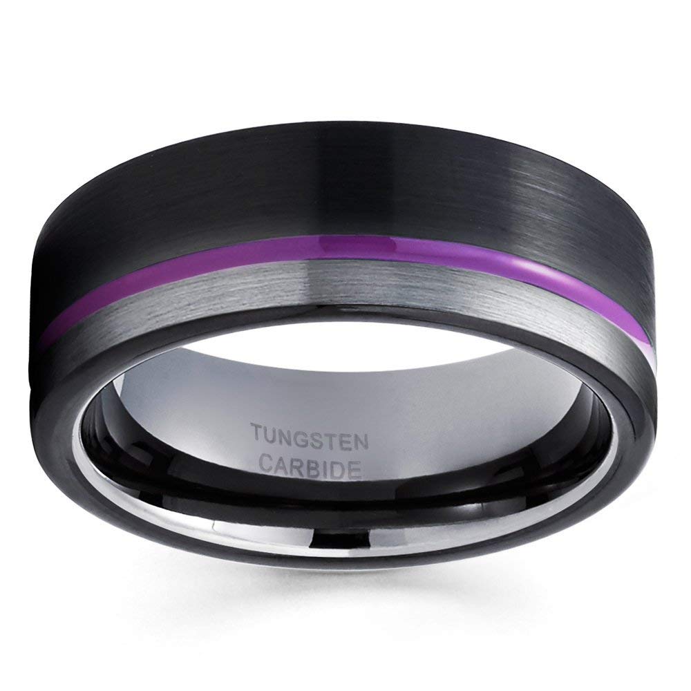 Purple & Black Tungsten Carbide Wedding Ring for Men - Comfort Fit Anniversary Band - Unique Gunmetal Tungsten Ring for Couples, Engagements & Special Occasions
