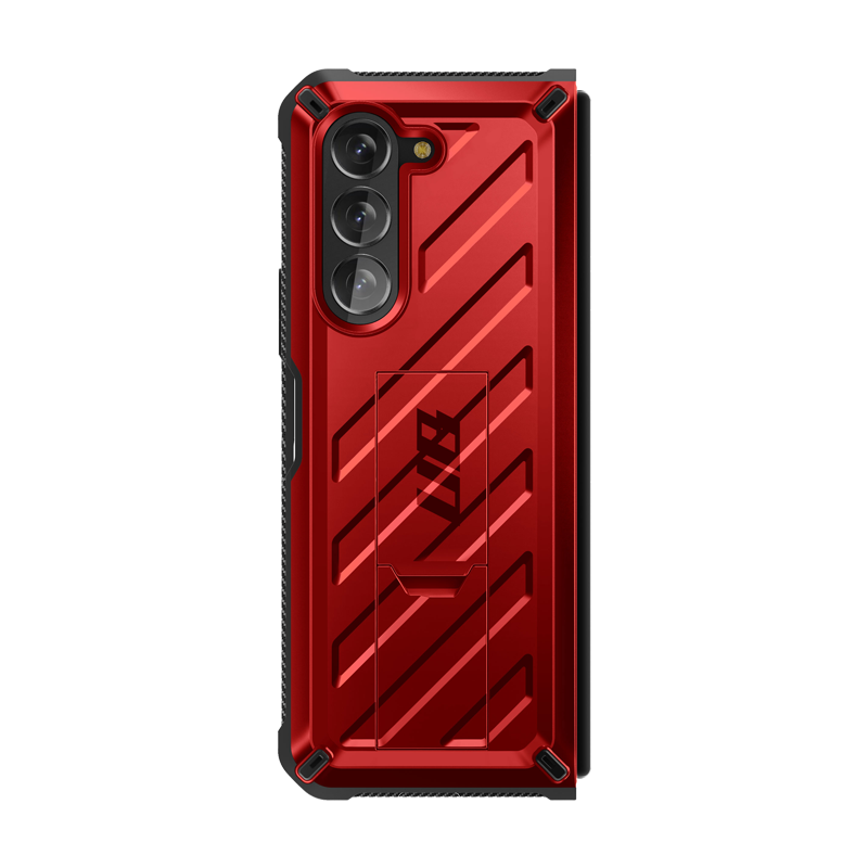 Samsung Galaxy Z Fold 5 Unicorn Beetle Pro Kickstand Case with Built-in Screen Protector - Metallic Red | Shockproof Protective Cover for Work, Travel & Everyday Use