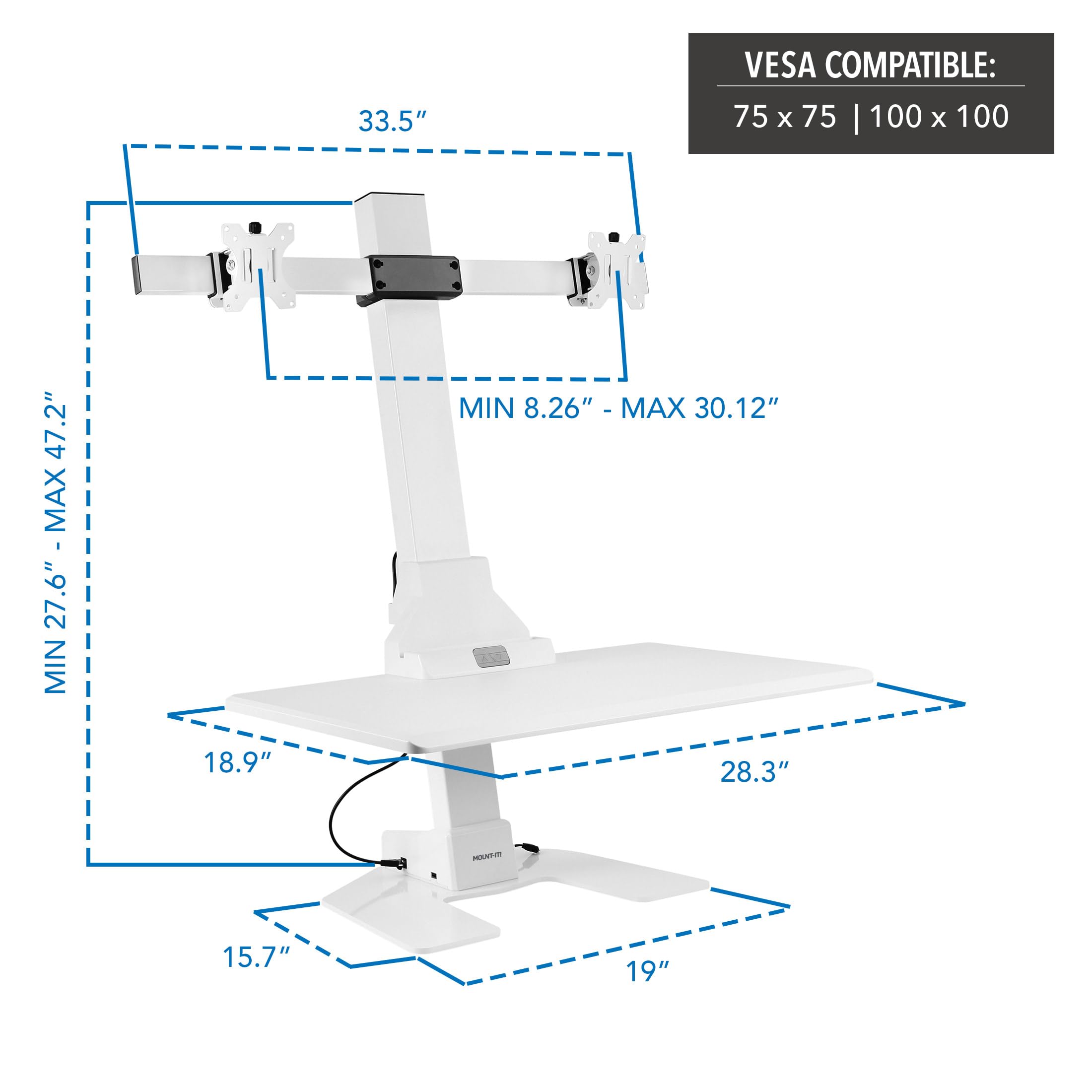 Mount-It! Electric Sit Stand Desk Converter - Motorized Adjustable Height Standing Desk Riser with Dual Monitor Mounts & Tablet Slot - Ergonomic Workstation for Office, Home & Gaming - White