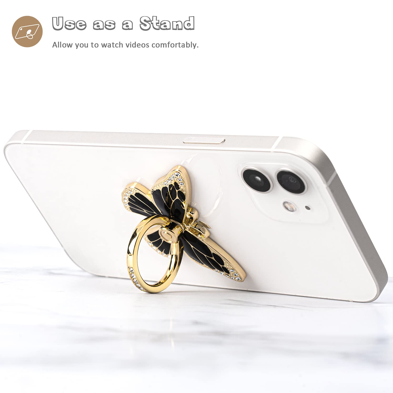 360° Rotating Metal Phone Ring Grip - Compatible with iPhone & Android for Secure One-Hand Use