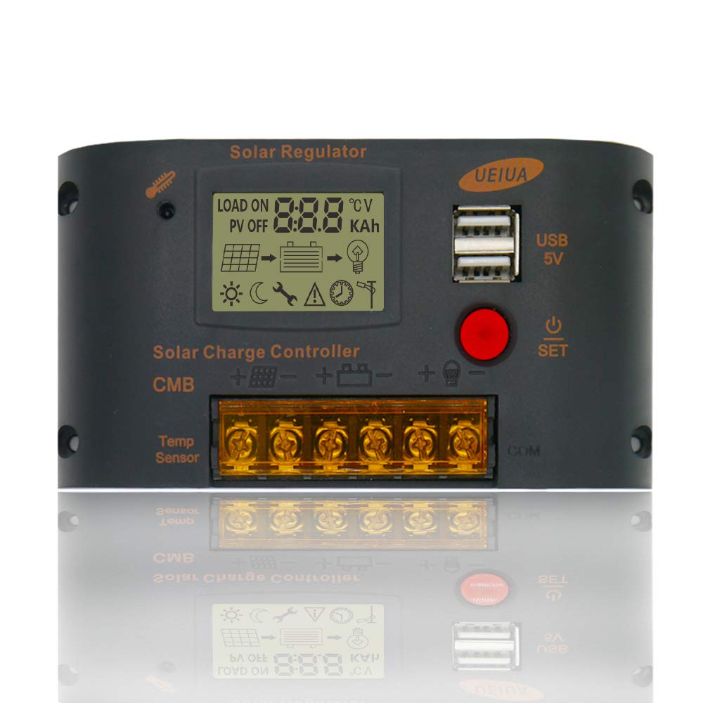 HearGrow 10A 12V/24V PWM Solar Charge Controller - Waterproof Black Solar Panel Regulator for Lithium, Sealed, Gel & Flooded Batteries | Perfect for RV, Boat, Off-Grid & Home Solar Systems