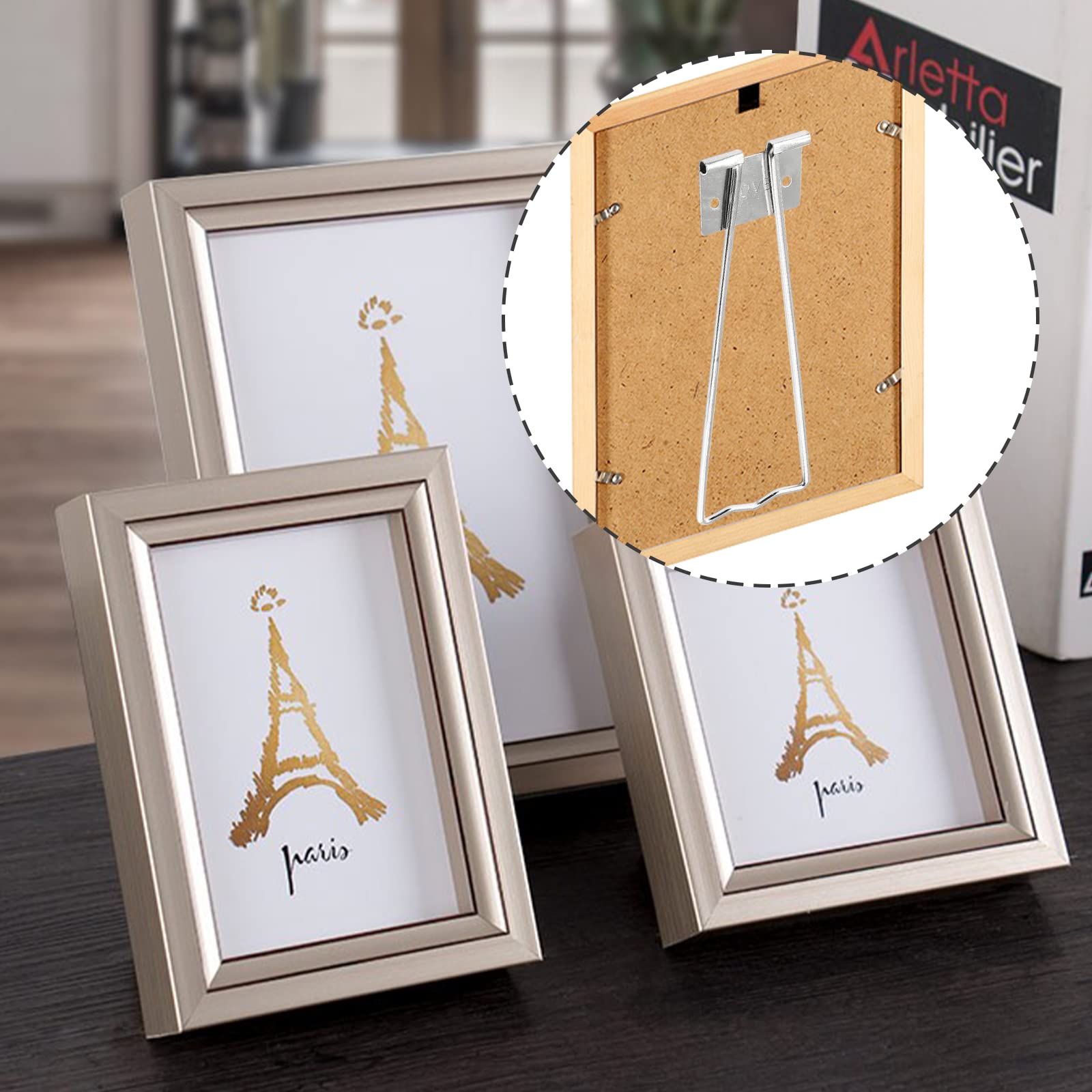 5 Pcs Silver Iron Easel Back Stand for Picture Frames - Includes Screws & Screwdriver - Perfect for Photo Displays, Wall Art, and Tabletop Decor
