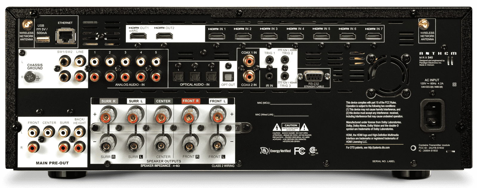 Anthem MRX 540 8K AV Receiver - 7.2 Channel Home Theater Amplifier with Dolby Atmos, Wi-Fi & Bluetooth - Perfect for Home Cinema and Gaming Setup