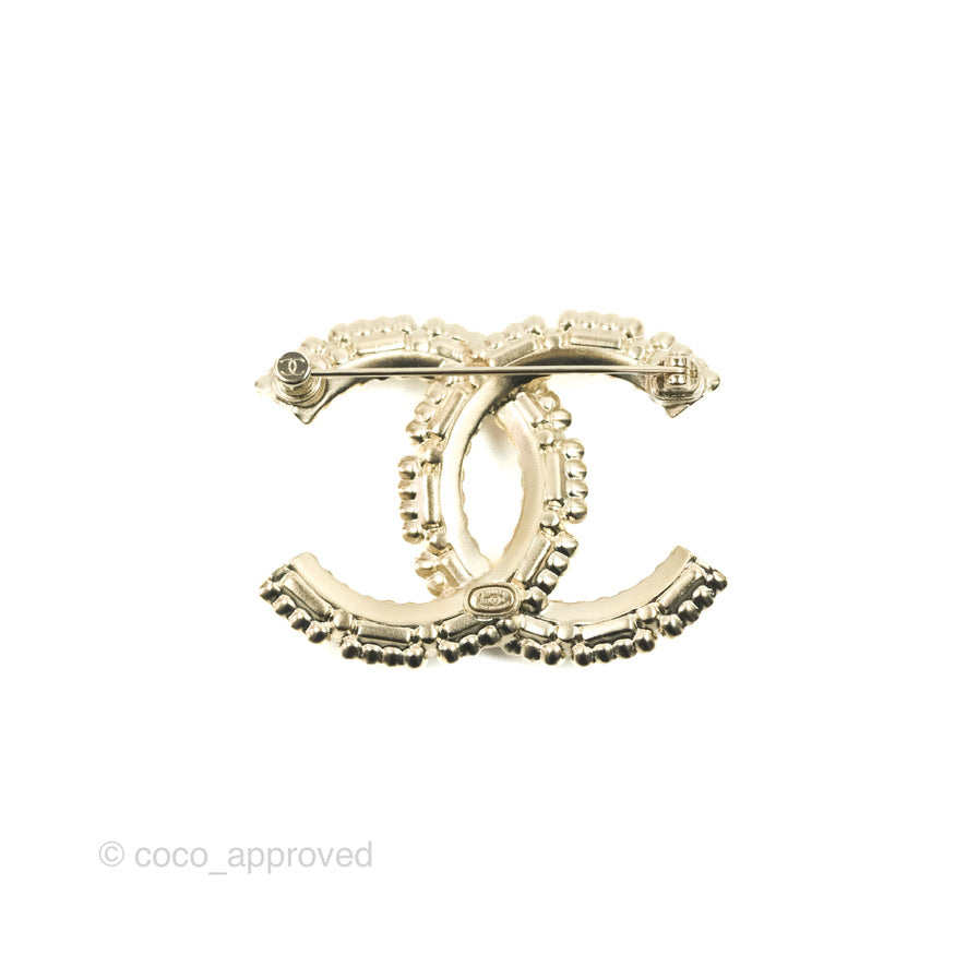 Chanel CC Crystal Pearl Brooch 22K Gold - Elegant Women's Fashion Accessory for Dresses, Jackets & Handbags