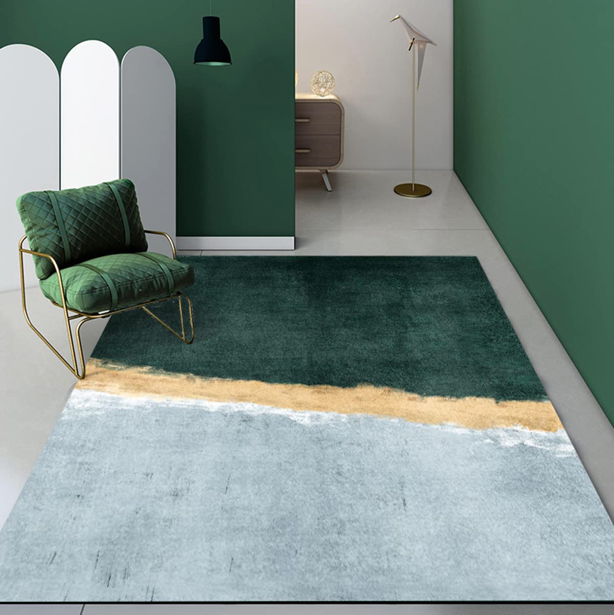 Emerald Green Washable Rug 4x6 - Low Pile Abstract Carpet for Living Room, Bedroom, Dining Room | Modern Indoor Outdoor Area Rug for Home Office & Playroom | Perfect for High-Traffic Areas & Pet-Friendly Spaces