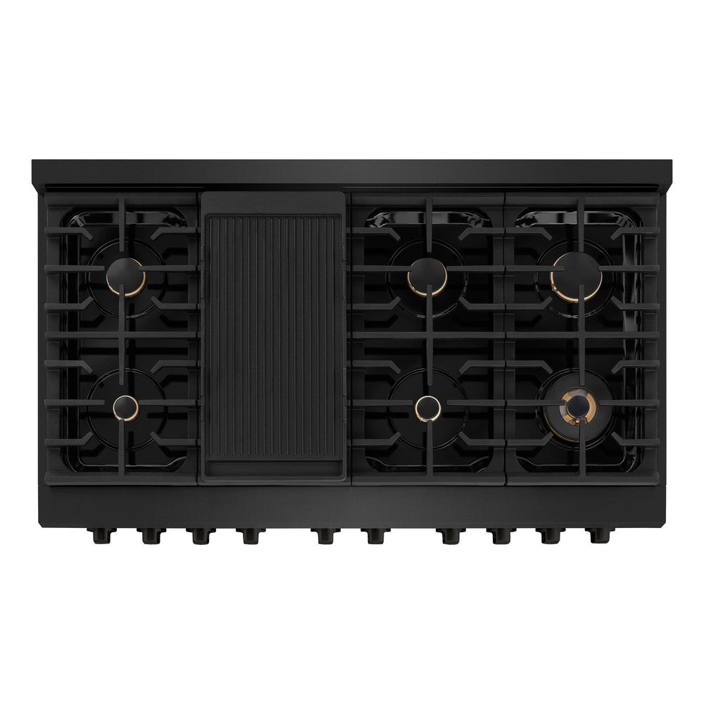 ZLINE 48-Inch 6.7 cu.ft Black Stainless Steel Dual Fuel Range with 8 Brass Burners - Professional Double Oven for Home Kitchen & Gourmet Cooking (Model SDRB BR 48) | Perfect for Baking, Roasting & Entertaining