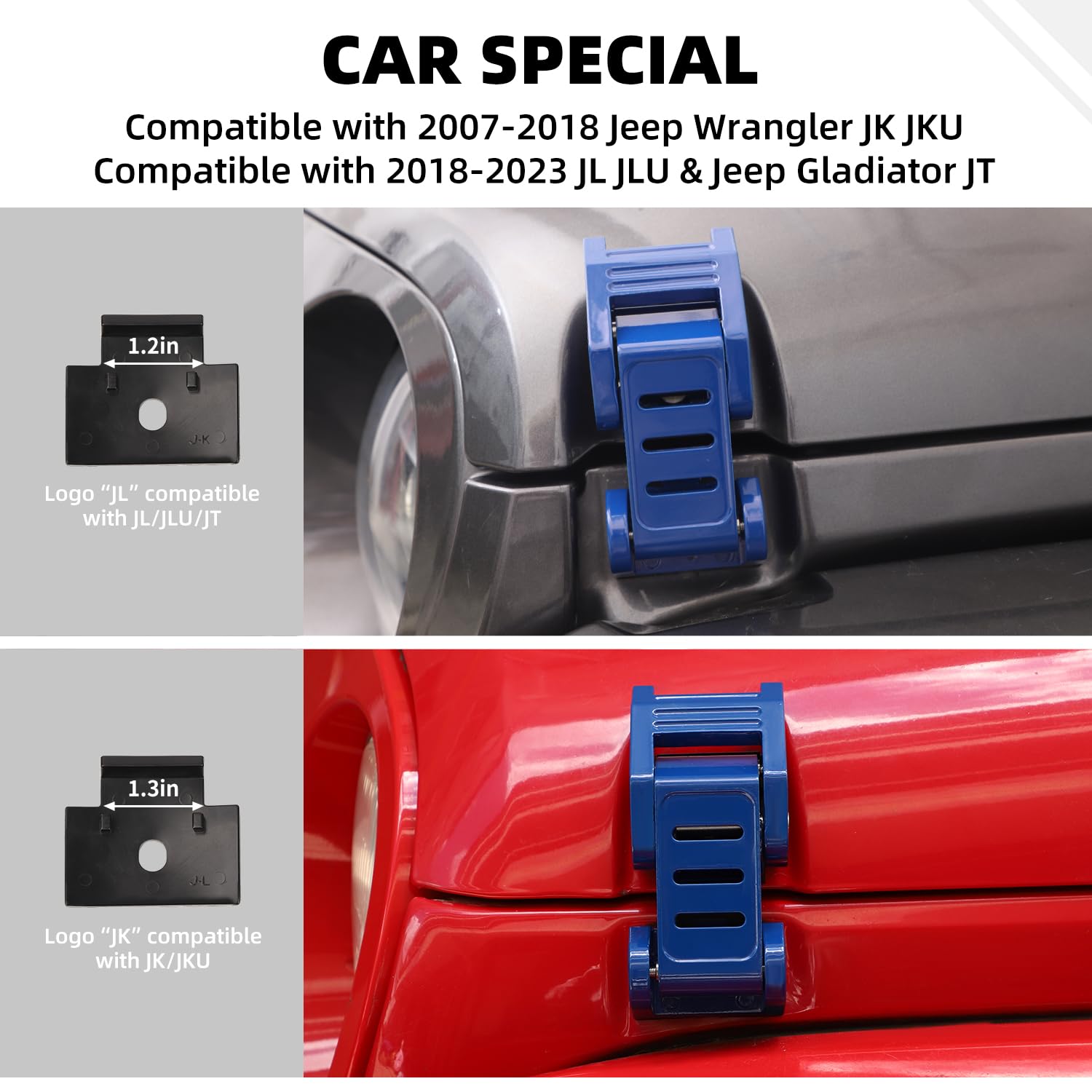Stainless Steel Hood Latch Kit for 2007-2018 Jeep Wrangler JK/JKU & 2018-2025 JL/JLU/Gladiator JT - Durable Blue Exterior Accessories | Off-Road Protection & Enhanced Security