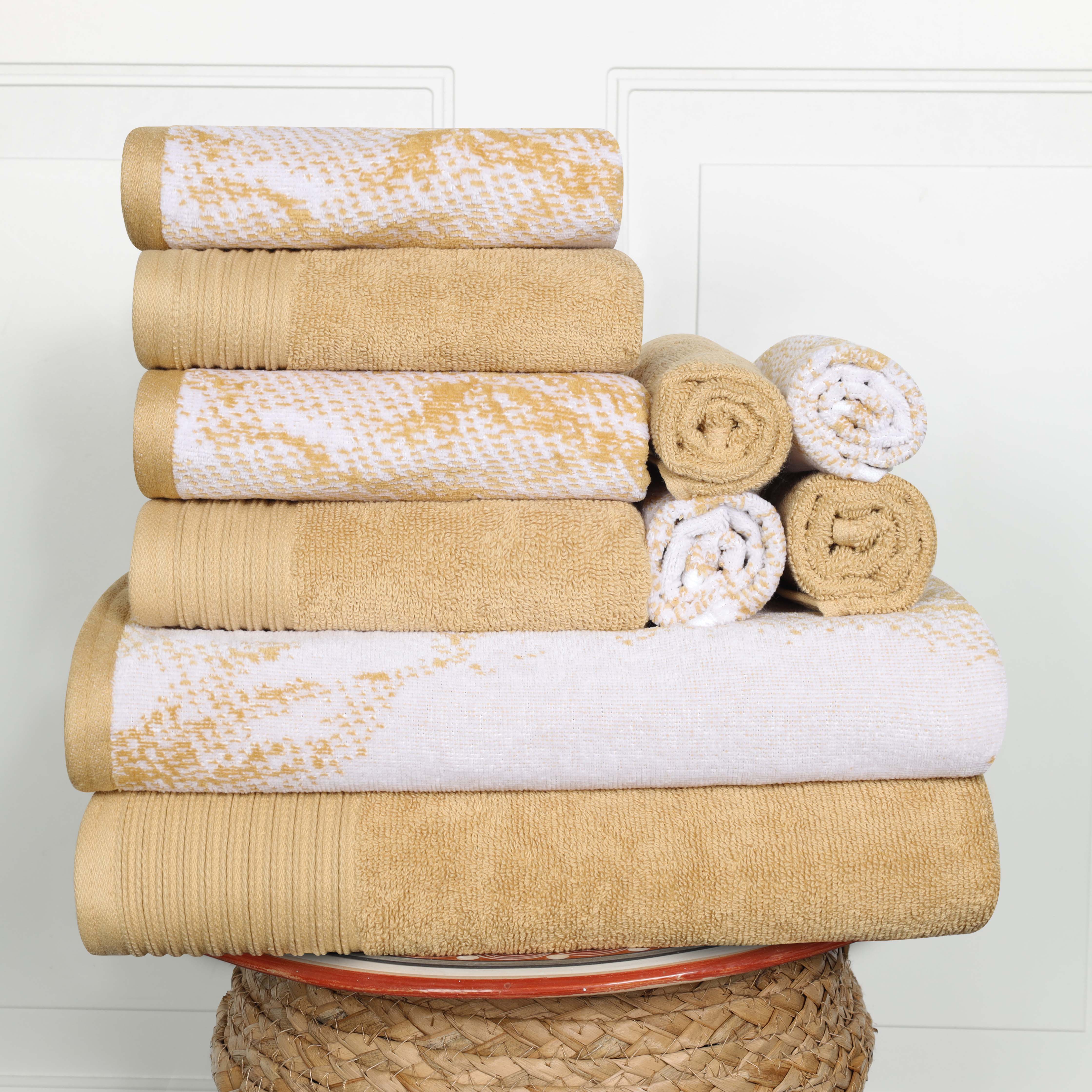Premium 10-Piece Quick-Dry Cotton Towel Set - Solid & Marble Patterns for Bath, Gym, Beach, and Spa | Ultra Absorbent & Soft Bath Towels
