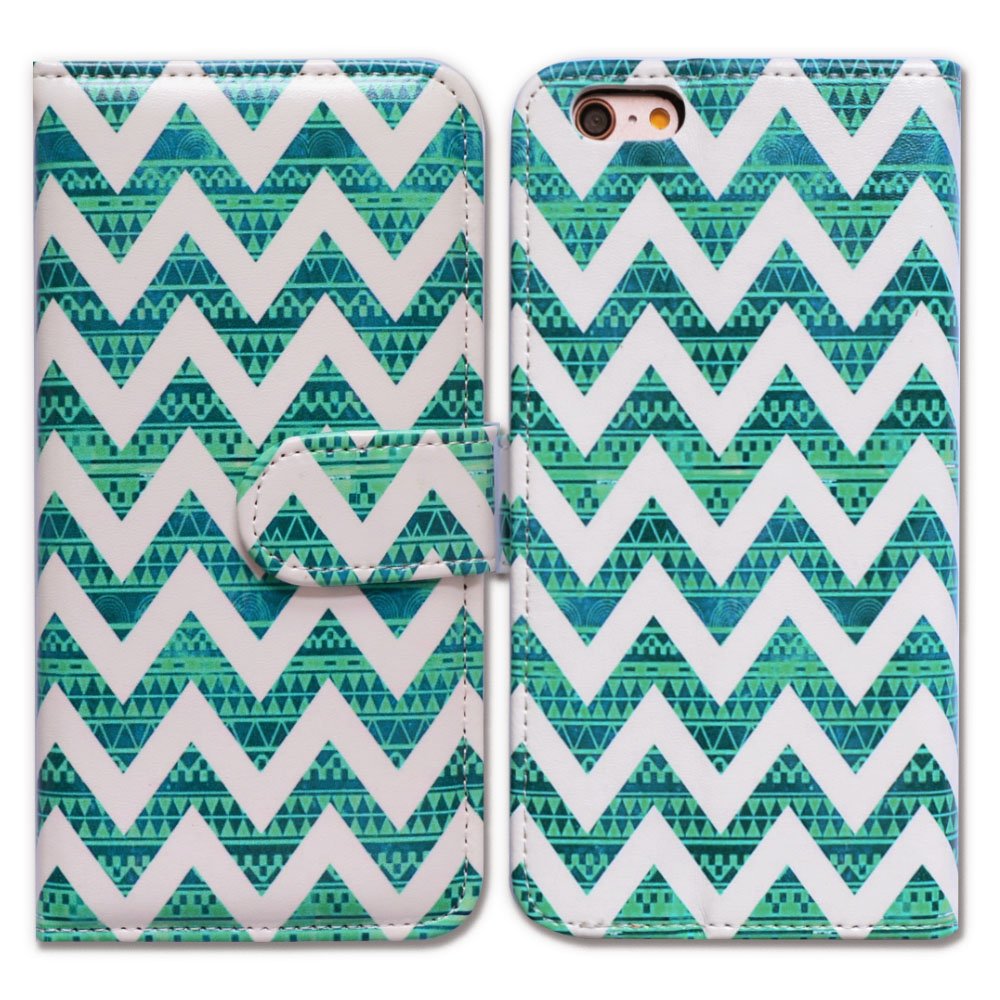 Premium Leather Wallet Case for iPhone 7/8 - Slim BCOV White Chevron Green Cover with Card Slots | Perfect for Everyday Use, Travel & Business Meetings