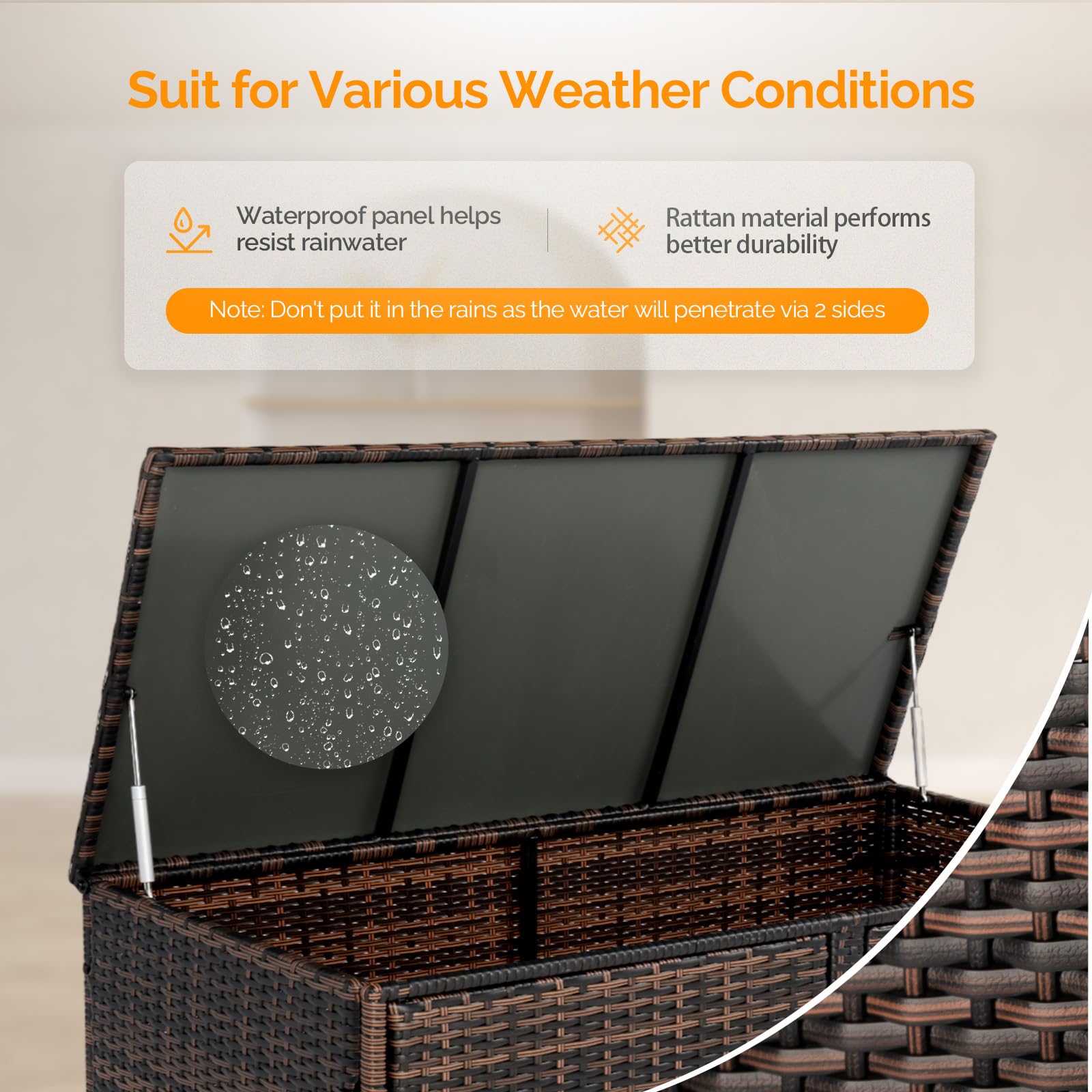 VINGLI 104 Gallon Outdoor Rattan Deck Box with Openable Doors - Waterproof Wicker Storage Container for Patio Furniture Cushions, Garden Tools, Pool Toys - Perfect for Backyard, Balcony, Porch & Poolside Storage (Brown)
