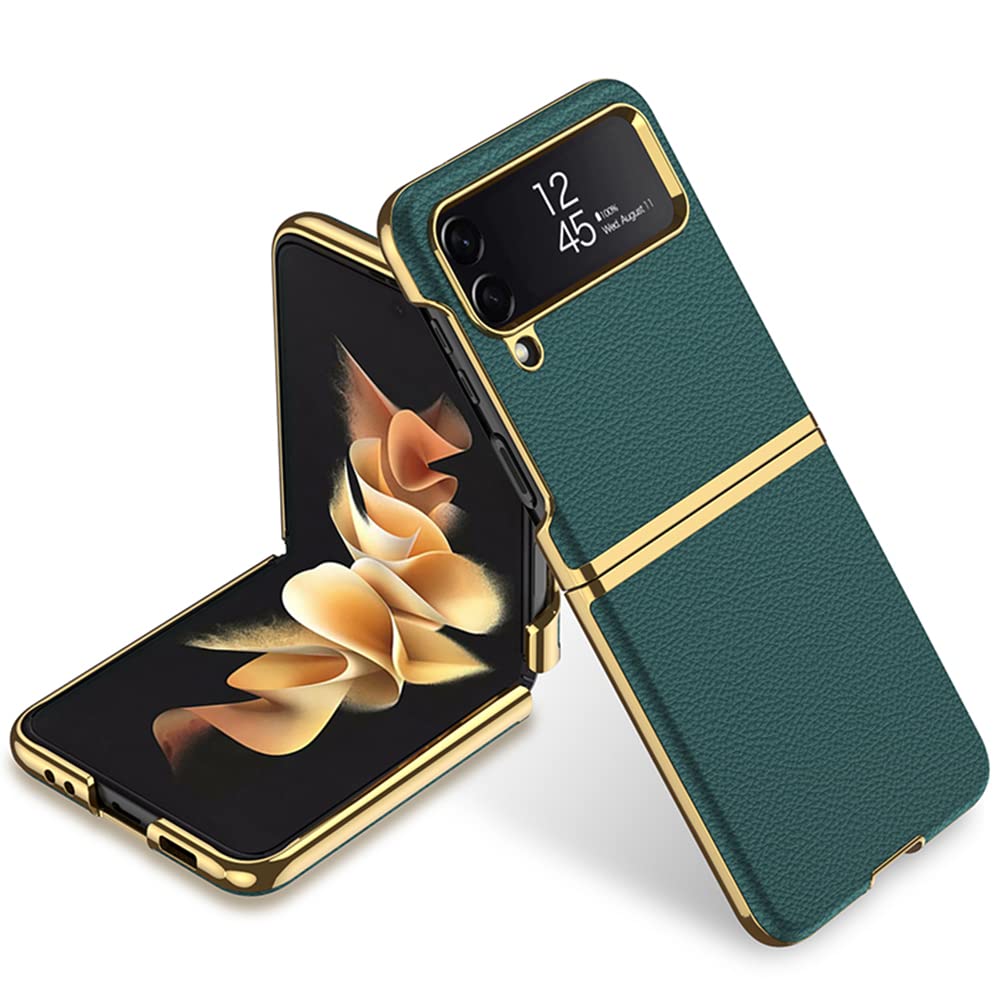 Premium SHIEID Leather Galaxy Z Flip 4 Case - Electroplate Protective Cover for Samsung Galaxy Z Flip 4 5G (Dark Green) | Slim Fit, Shockproof Design for Everyday Use & Travel Protection