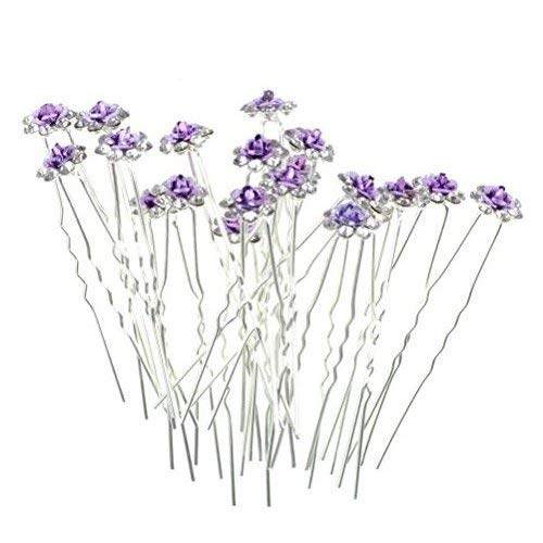 20 Pcs Purple Rhinestone Bridal Hair Pins - 2.4 Inch U-Shaped Wedding Hair Clips for Women & Girls | Perfect for Bridal Showers, Prom, and Special Occasions