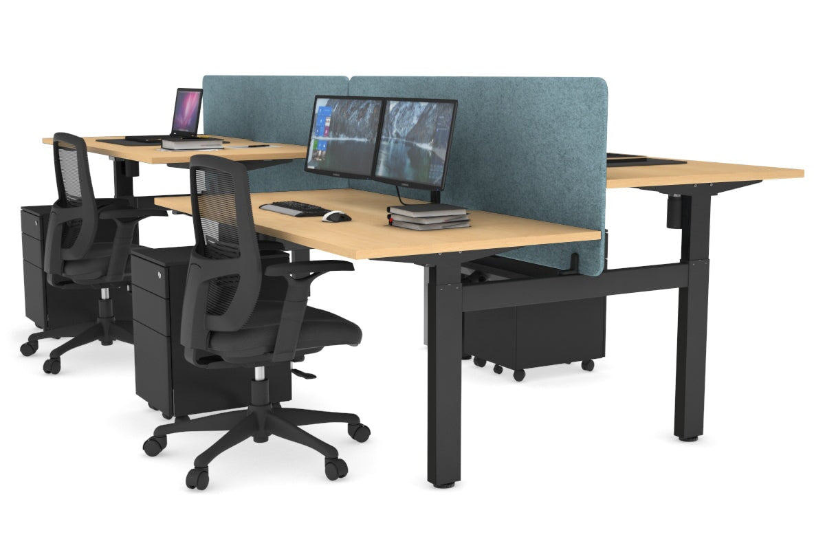 Adjustable 4-Person H Bench Workstation - Black Frame [1200L x 800W] - Perfect for Office, Coworking Spaces & Home Offices