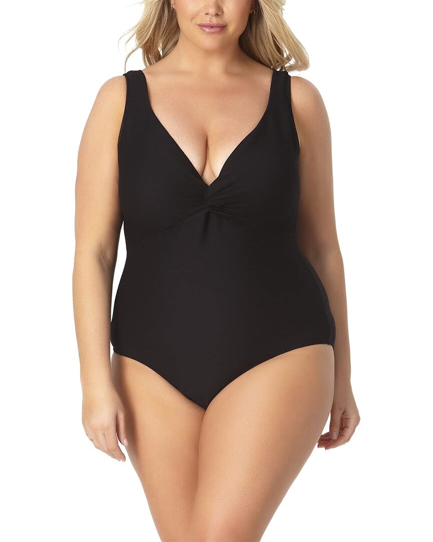 Anne Cole Women's Twist Front One Piece Swimsuit - Stylish & Comfortable Bathing Suit for Beach, Pool & Vacation | Plus Size Swimwear Options Available