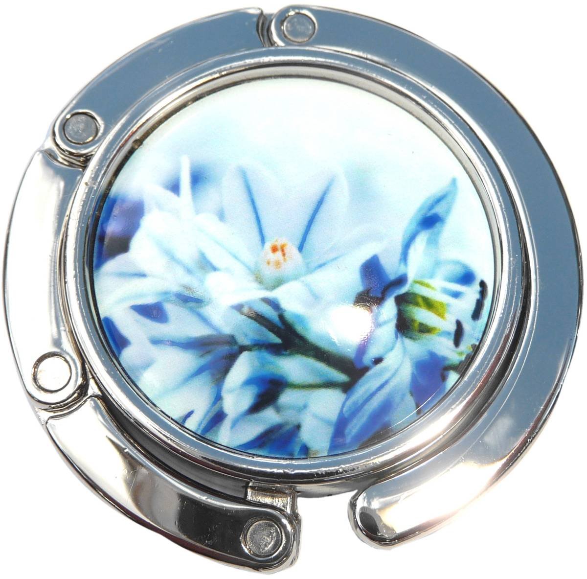 New Charms Blue Floral Foldable Purse Hanger - Stylish Handbag Hook for Restaurants, Shopping & Travel Accessories