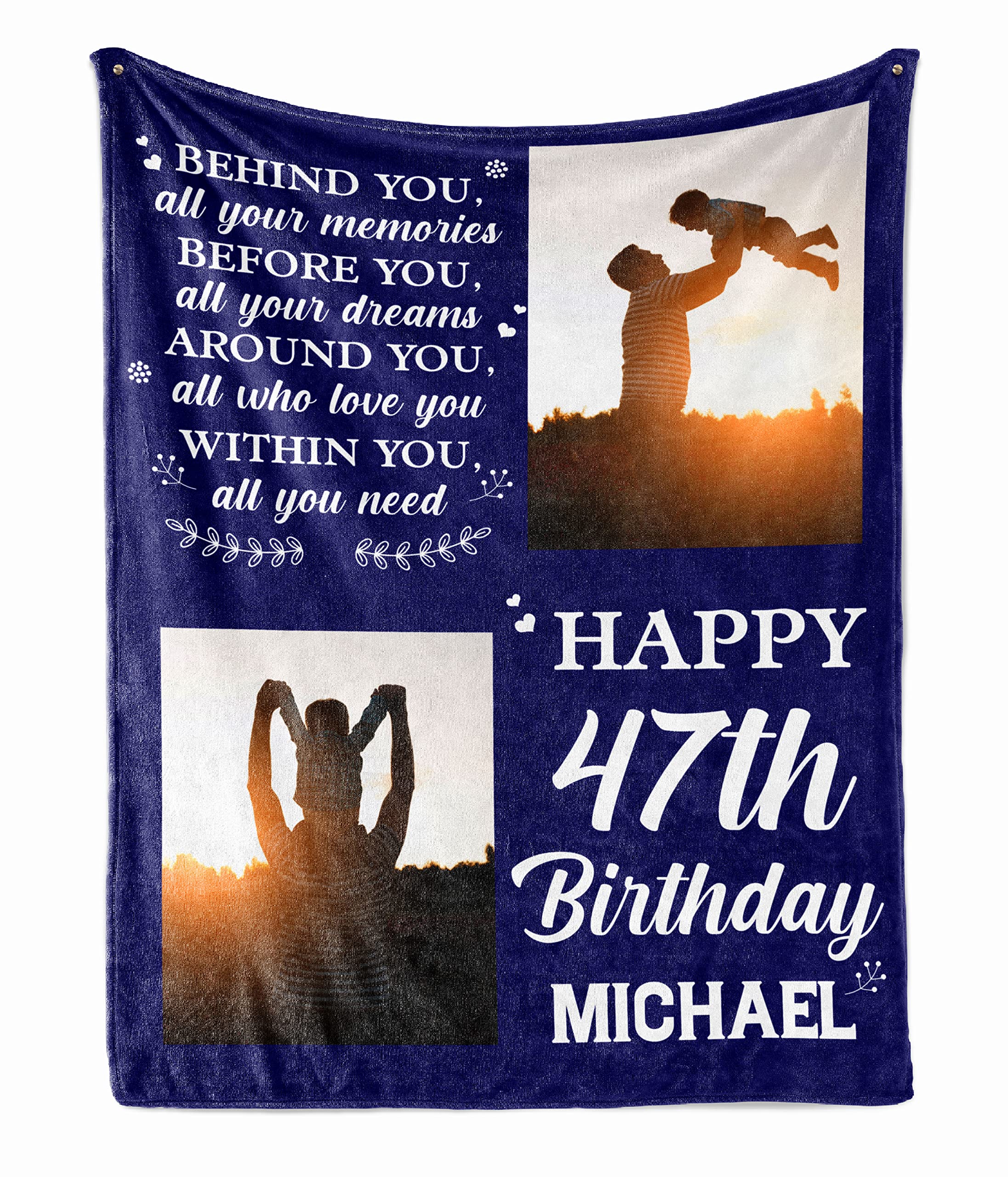 Personalized 47th Birthday Blanket for Men - Custom Photo Fleece Sherpa Throw for Dad & Grandpa Born in 1976 | Funny 47 Years Old Gift Idea for Birthday Decorations | Perfect for Cozy Nights, Family Gatherings & Special Occasions