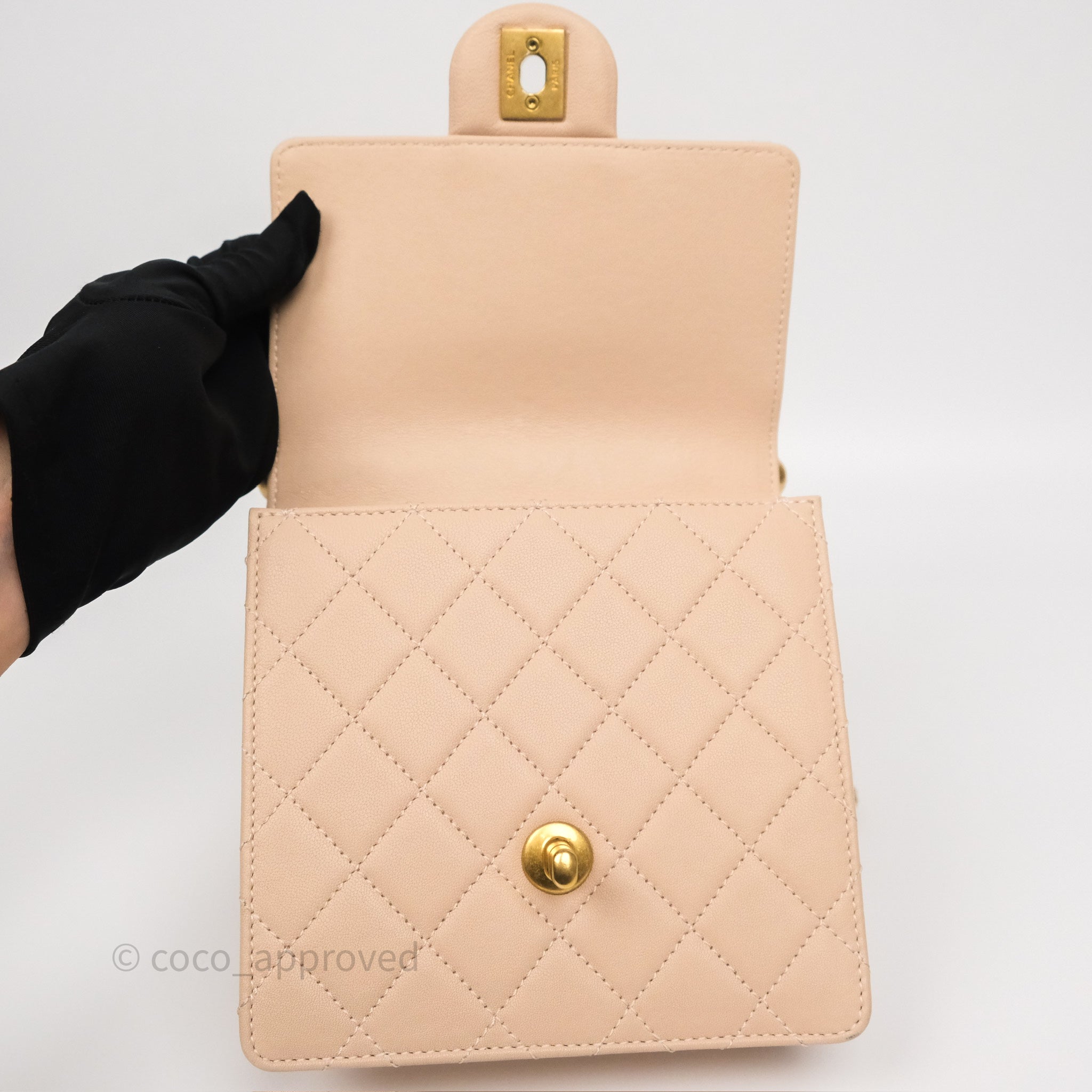 Chanel Classic Flap Bag Quilted Beige Pink Goatskin Leather with Pearl & Aged Gold Hardware - Luxury Crossbody Purse for Women, Perfect for Date Night & Special Occasions