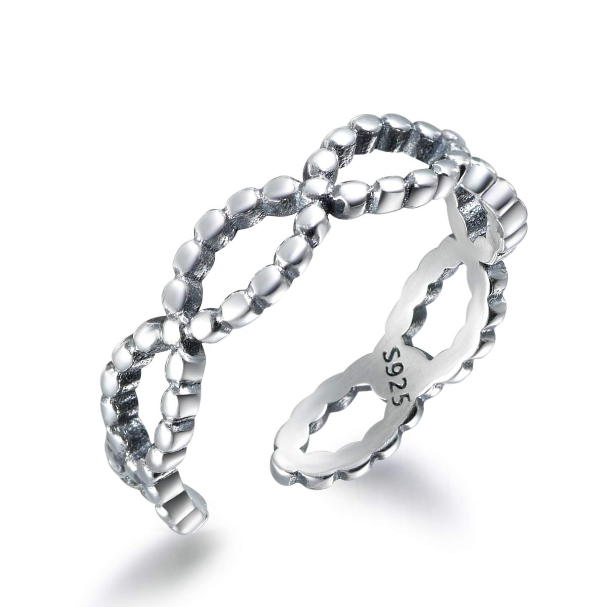ALLHOUR 925 Sterling Silver Rings for Women & Men - Adjustable Vintage Toe Rings, Unisex Resizable Infinity Open Finger Rings, Lucky Thumb Rings - Perfect for Everyday Wear, Gifts & Special Occasions