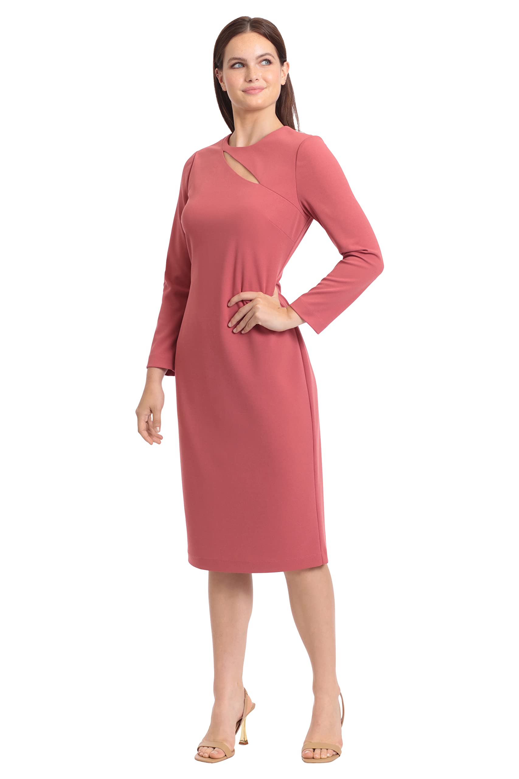 Maggy London Women's Long Sleeve Keyhole Neck Scuba Crepe Sheath Dress - Elegant Office Workwear & Wedding Guest Dress for Special Occasions