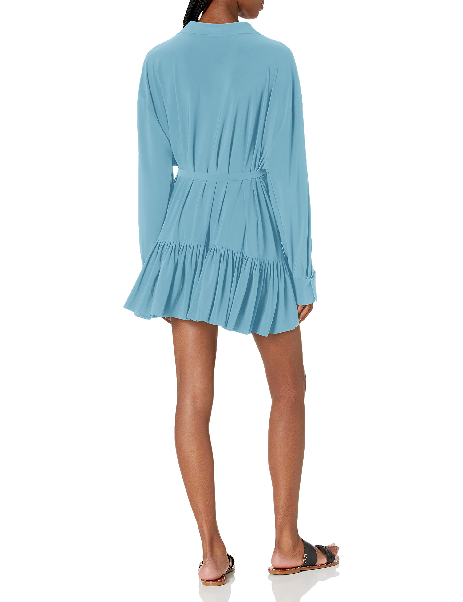 Norma Kamali Women's Oversized Boyfriend Shirt with Ruffle - Stylish Long Sleeve Button Down Blouse for Casual & Office Wear | Perfect for Layering, Date Nights & Business Attire