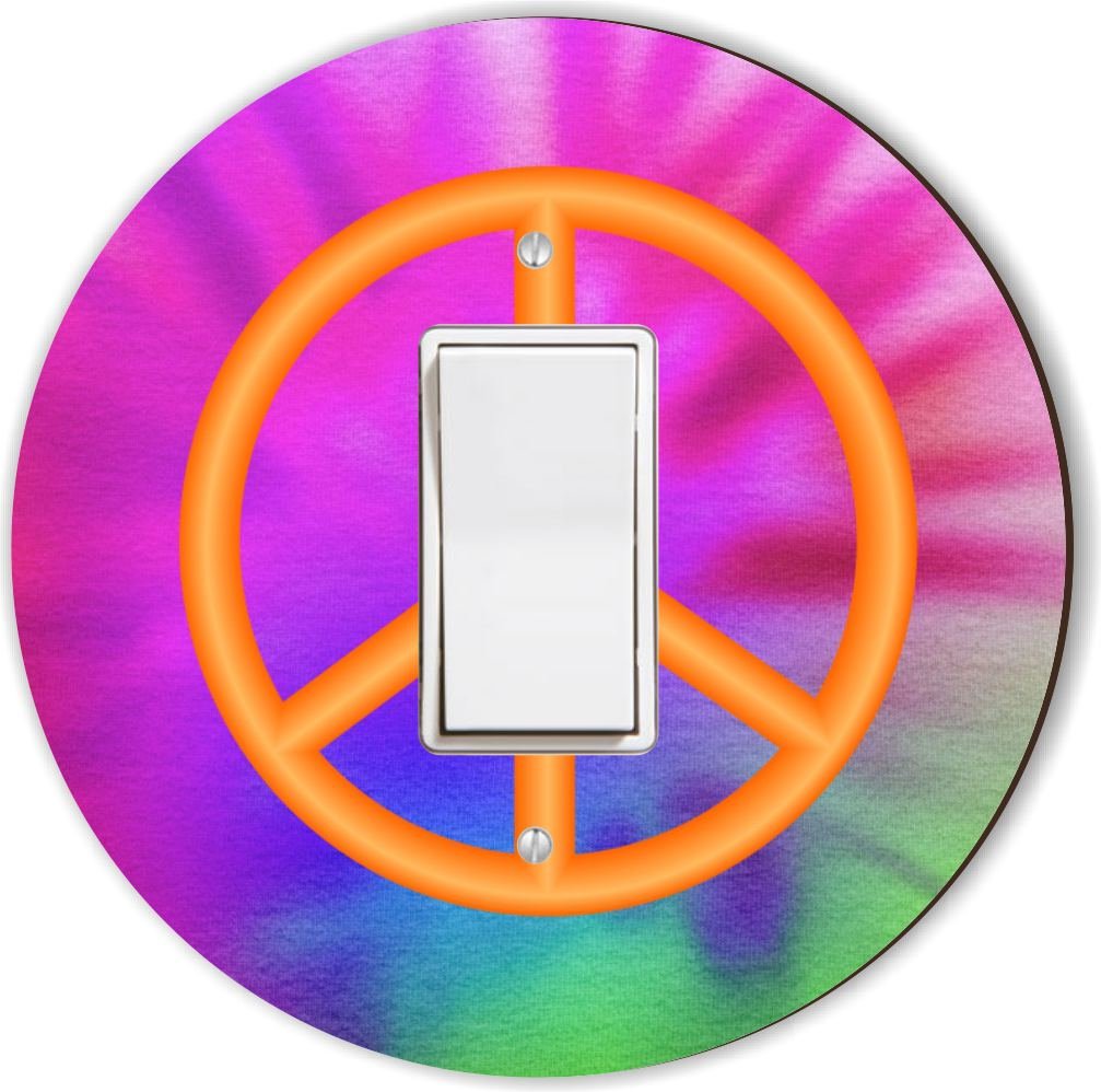 RND-LSPROCK-118 Tie Dye Peace Sign Rocker Light Switch Plate Cover - Orange | Decorative Switch Plate for Bedroom, Living Room & Boho Home Decor
