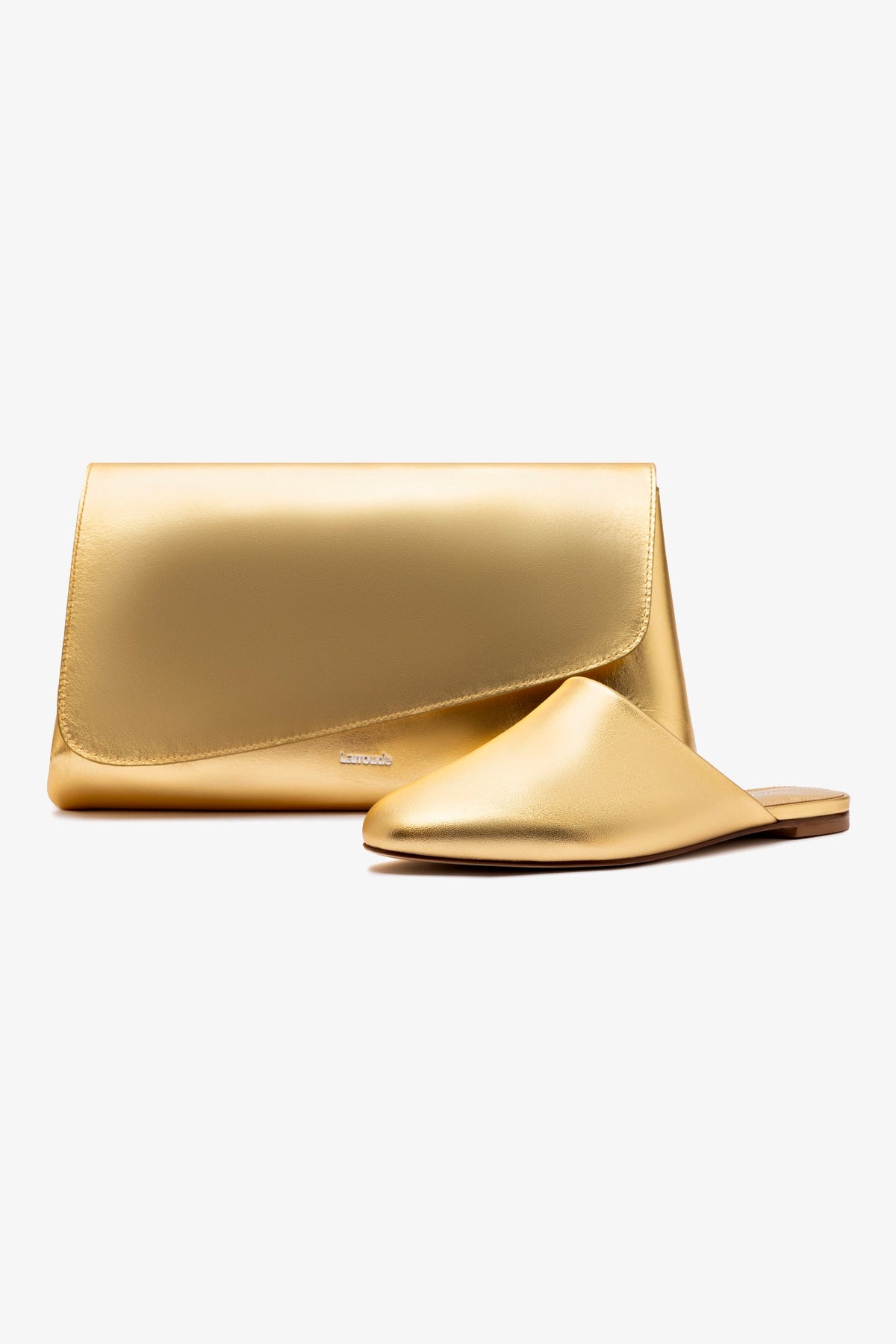 Venice Flat Mule Slides & Pouch Set - Gold Metallic Leather Women's Shoes | Perfect for Casual Outings, Beach Wear & Summer Fashion