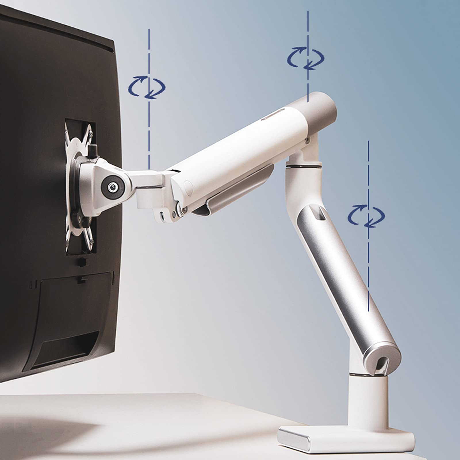 Adjustable Single Monitor Arm Stand - Ergonomic Desk Mount for 17 to 32 Inch Screens (2-9kg) with Swivel & Tilt - White | Perfect for Home Office, Gaming Setup & Workspace Organization